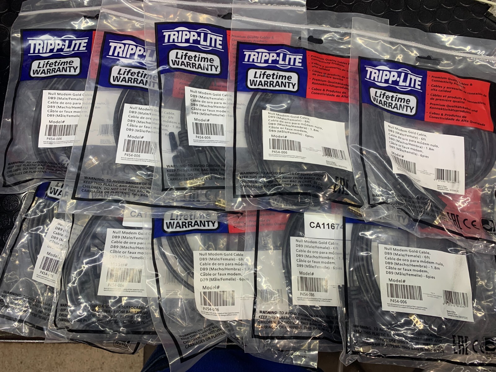 LOT of 10 Tripp Lite Null Modem Serial RS232 Cable DB9 Male Female 6 ft P454-006
