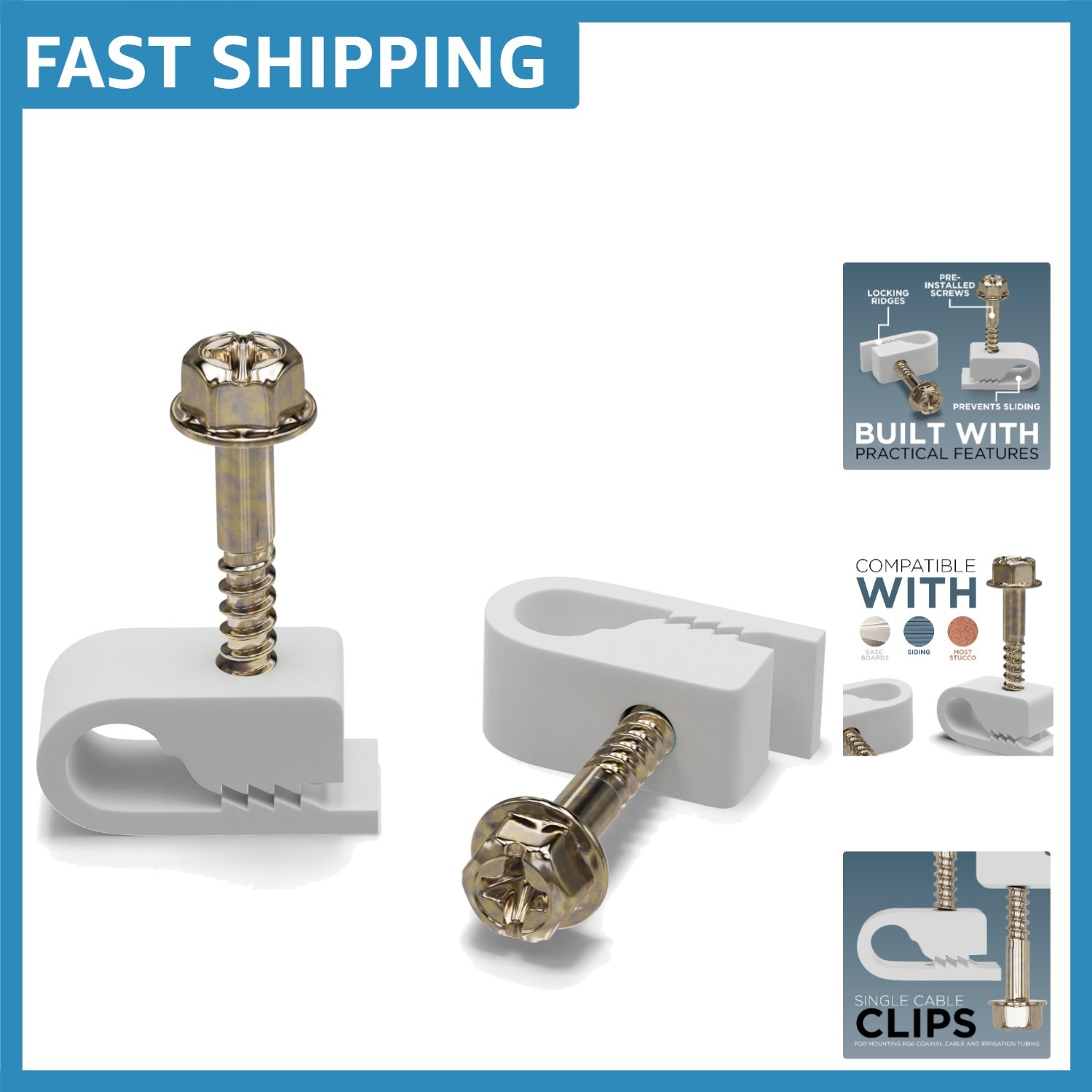 Heavy-Duty 50 Pack Cable Clamps with Pre-Installed Screws for Indoor/Outdoor Use