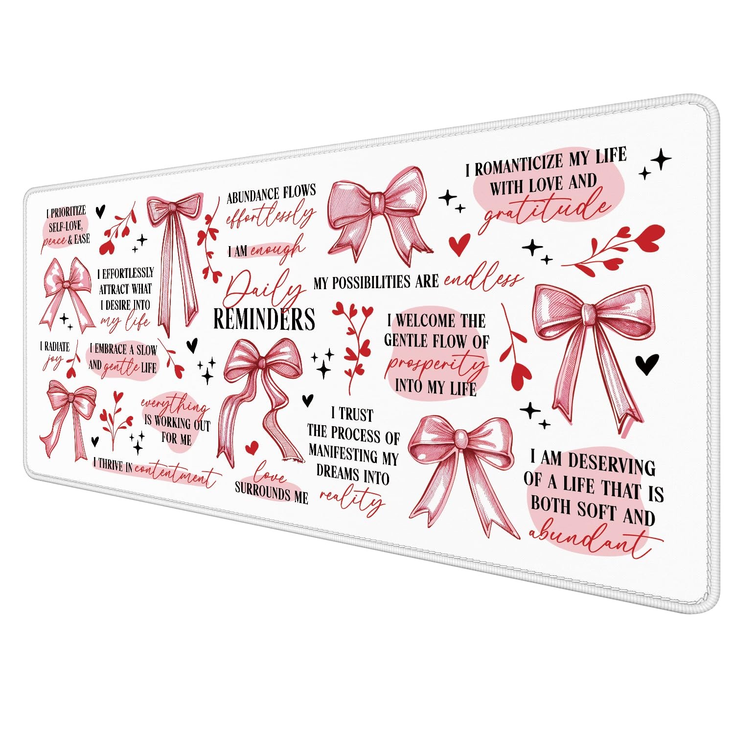 Coquette Pink Bow Inspirational Large Mouse Pad 31.5x15.7 Inch Girly Office