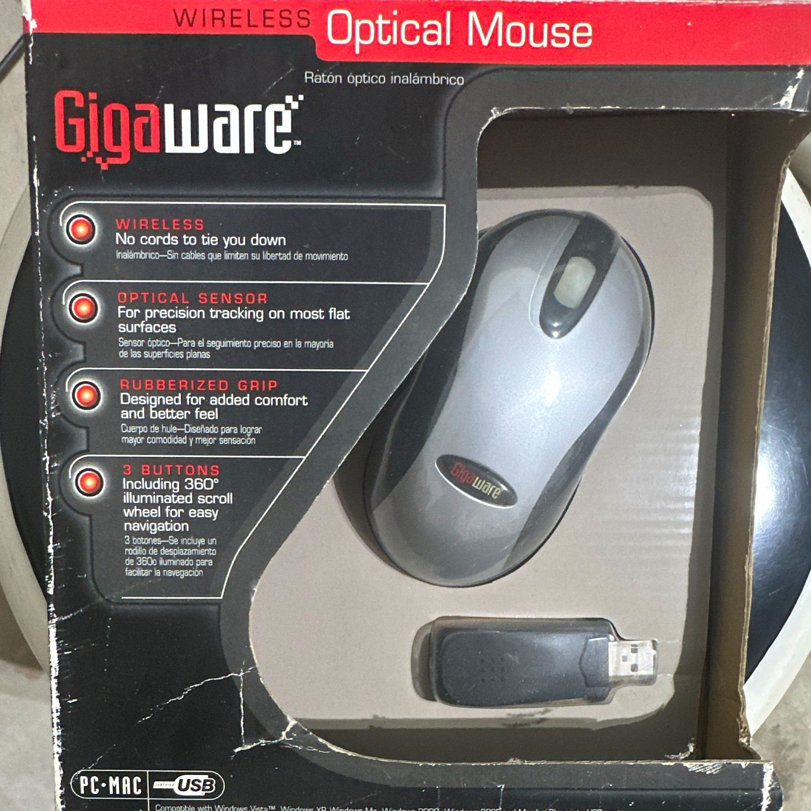Gigaware 26-339 Wireless Optical Mouse USB Receiver 1000 DPI 3-Button Silver