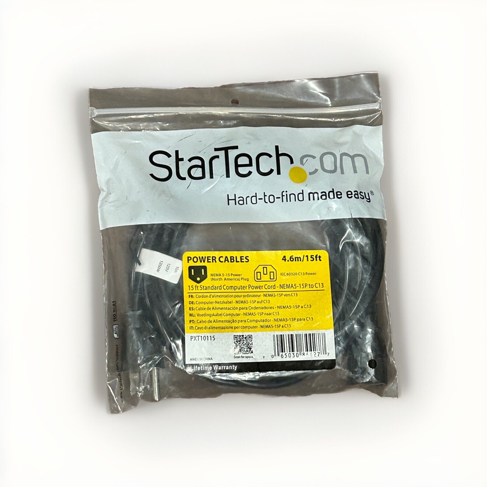 Startech.com 15 ft Standard Computer Power Cord, 15 Feet Cable, 120V US/Canada
