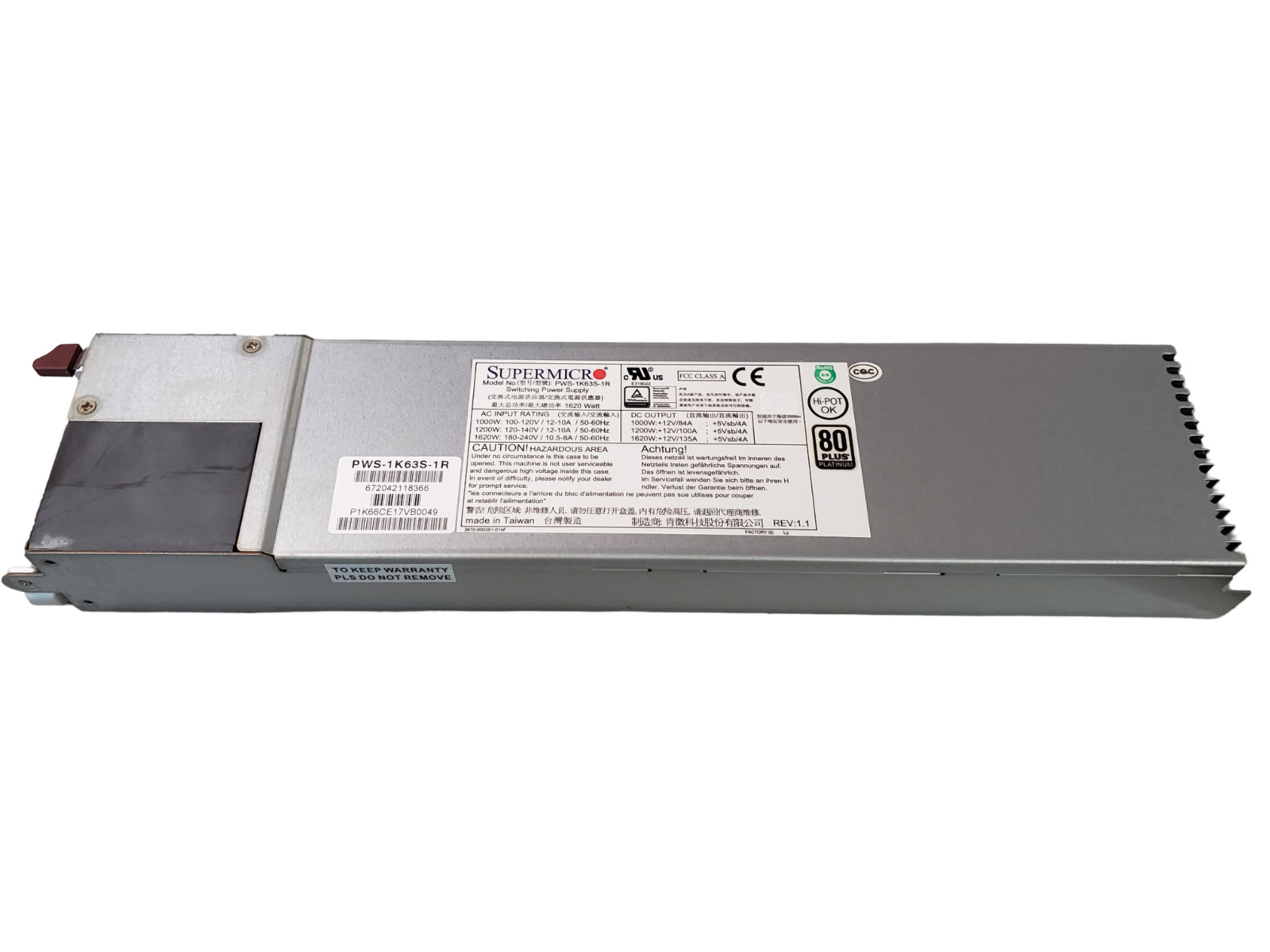 Supermicro 1620W 80Plus Platinum Switching Power Supply PWS-1K63-1R