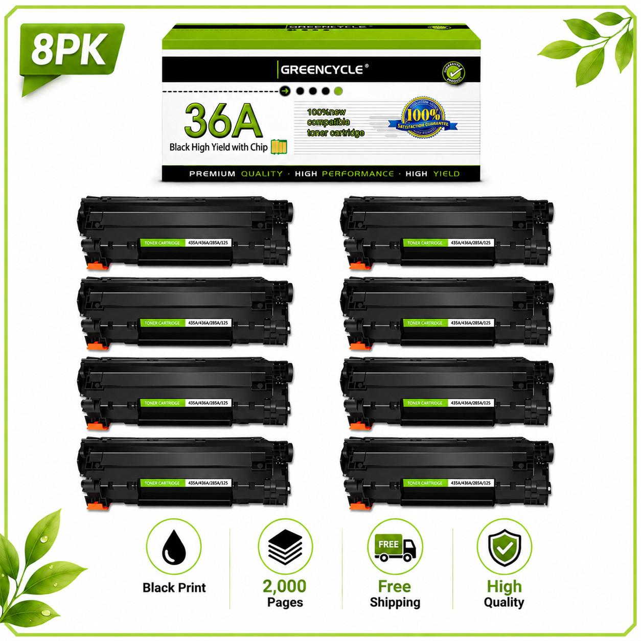 CB436A Toner Cartridge Compatible With HP 36A LaserJet P1505n M1120 MFP*8PCS