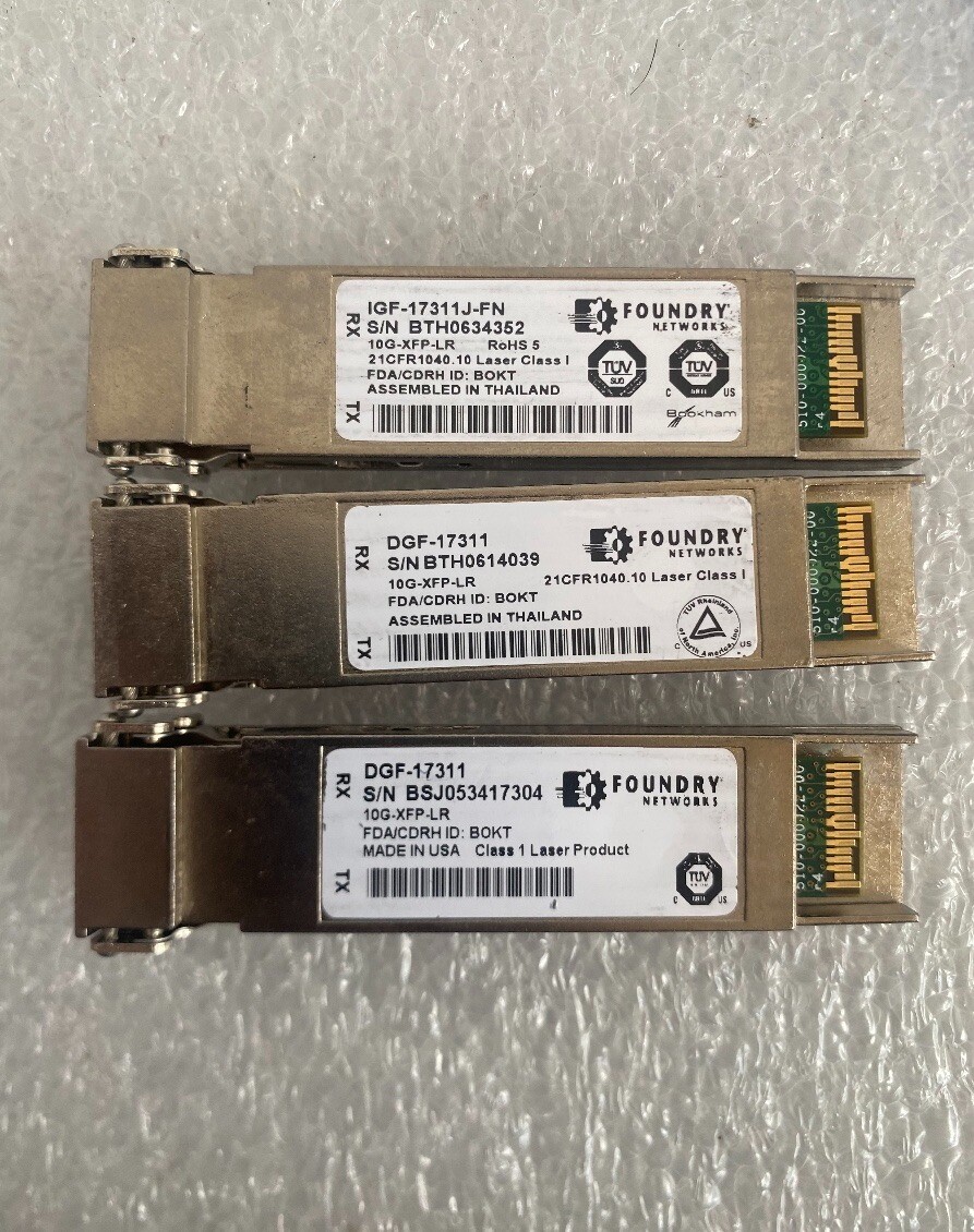 Lot (3) Foundry Brocade DGF-17311 10G-XFP-LR 10GBASE-LR XFP Transceivers
