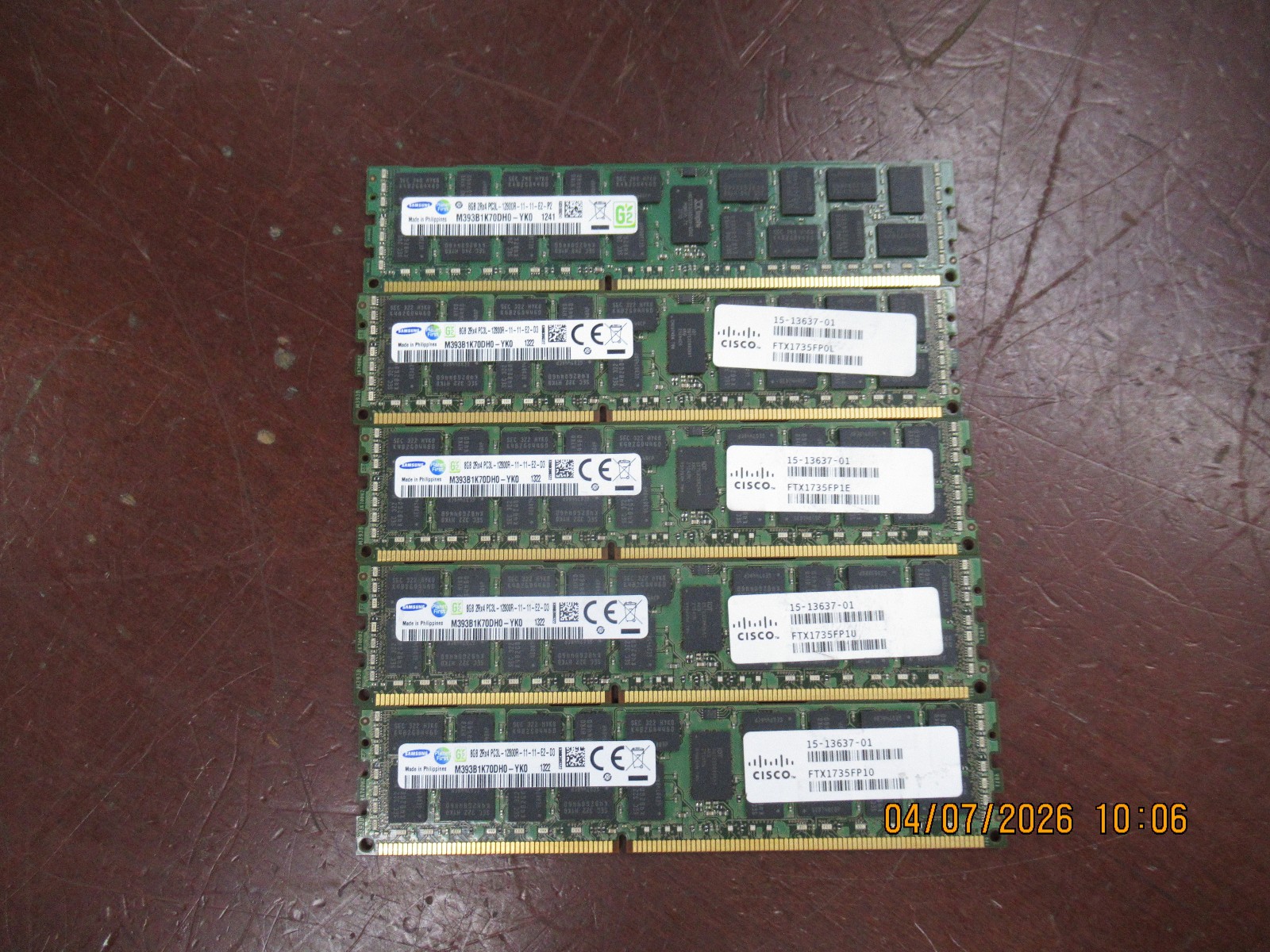 Samsung 40GB (5x8GB) DDR3 PC3L-12800R RDIMM Server Memory Ram M393B1K70DH0-YK0