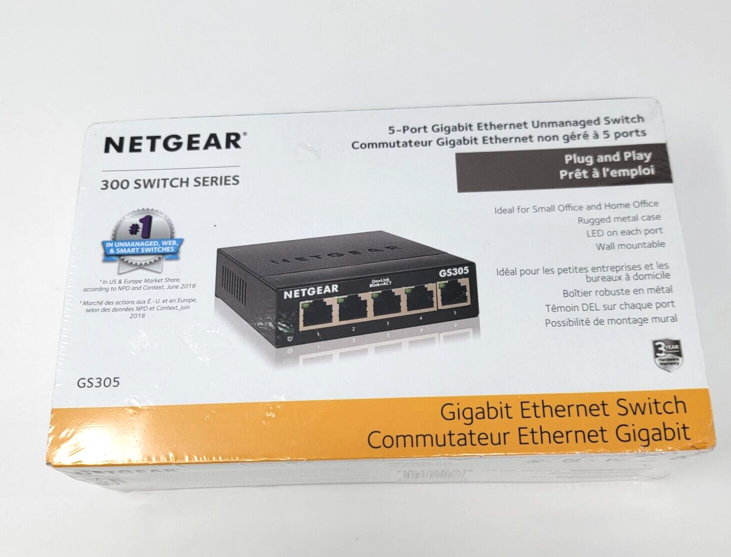 NETGEAR 5-Port Gigabit Ethernet Unmanaged Switch GS305 Home Network Hub Splitter
