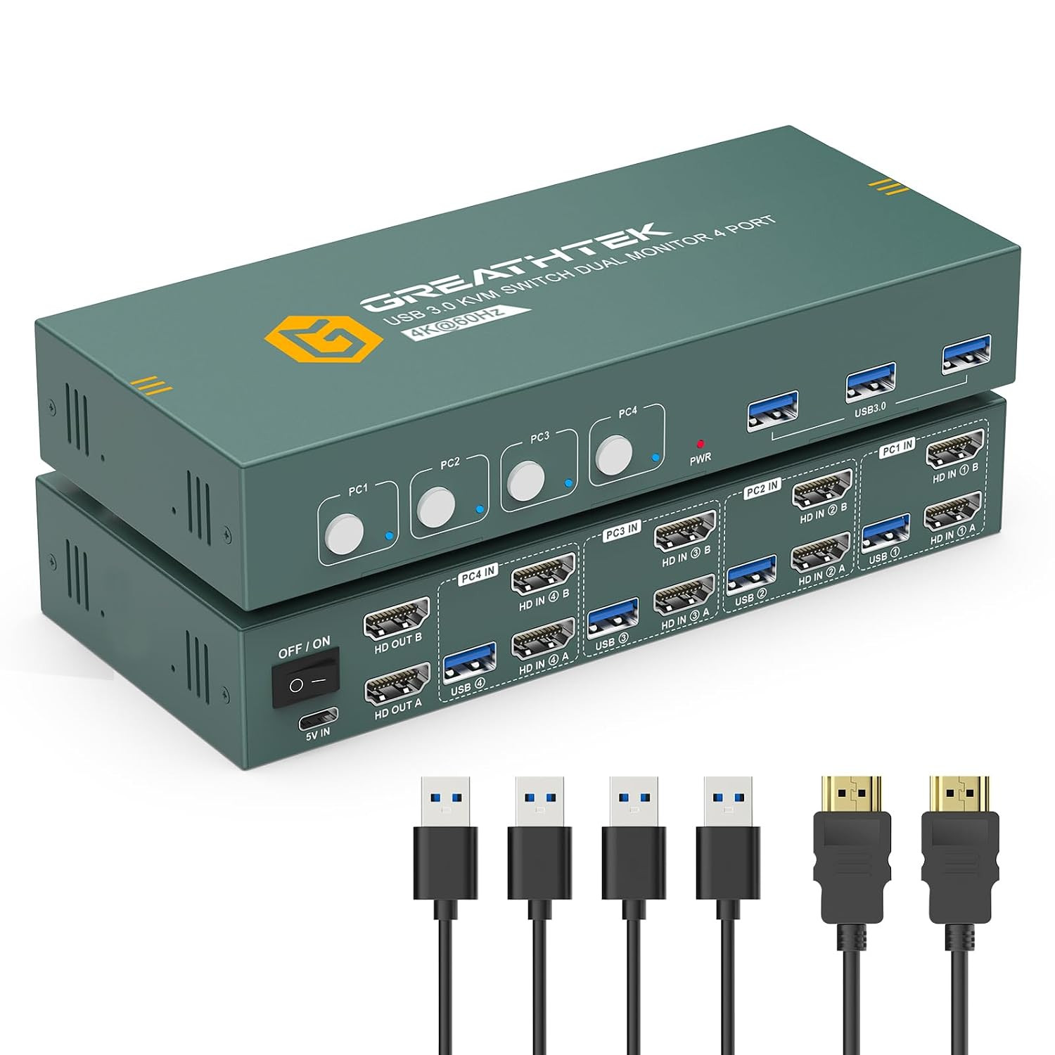 HDMI KVM Switch 4 Computers 2 Monitors 4 Port Dual Monitors KVM Switcher