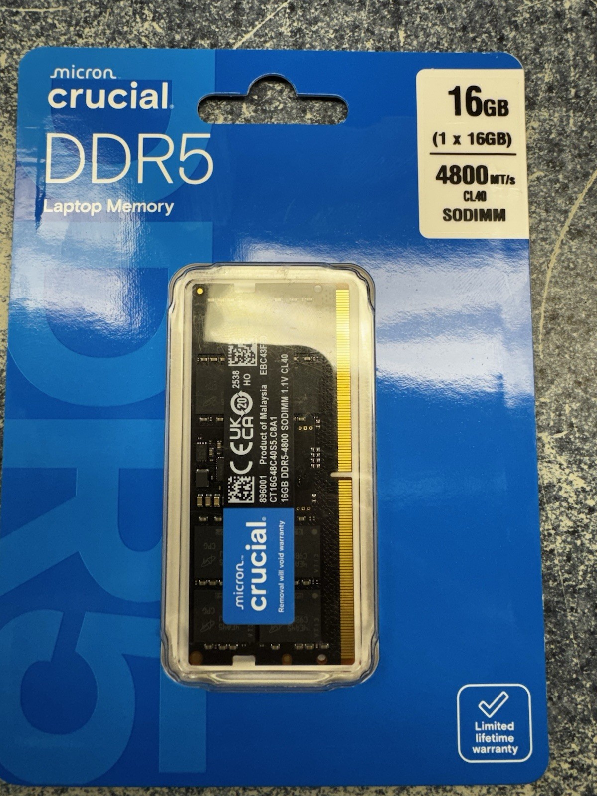 Crucial 16GB DDR5-4800 SO-DIMM Laptop Memory – NEW Retail Package