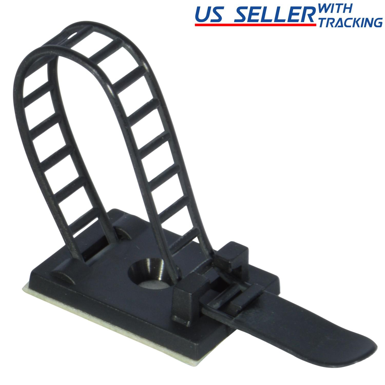25x Adjustable Adhesive Cable Straps Cord Management Tie Mount Clips 1.0" Black