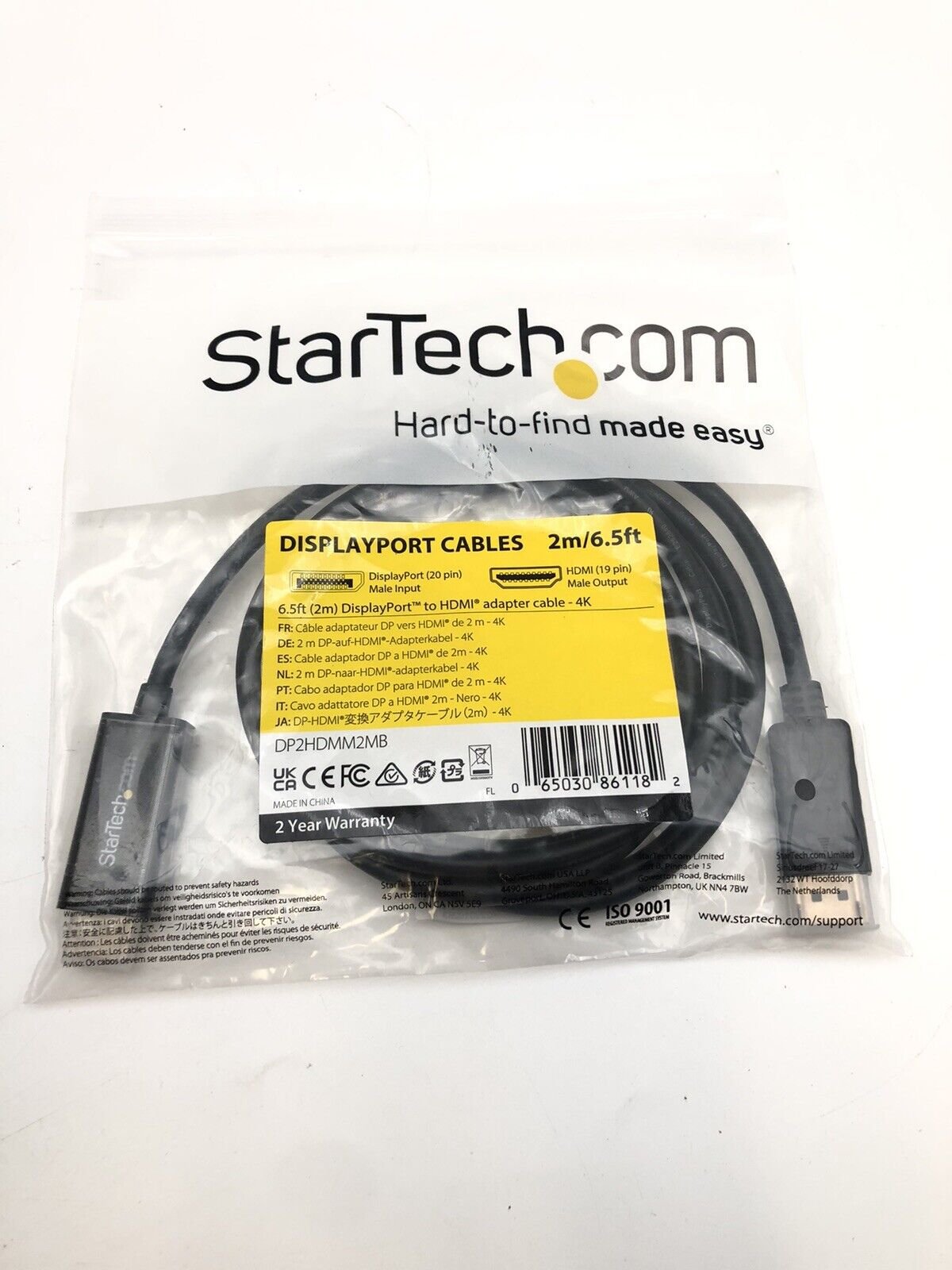 StarTech.com 6ft (2m) MINI DisplayPort to HDMI ADAPTER Cable 4K 30Hz