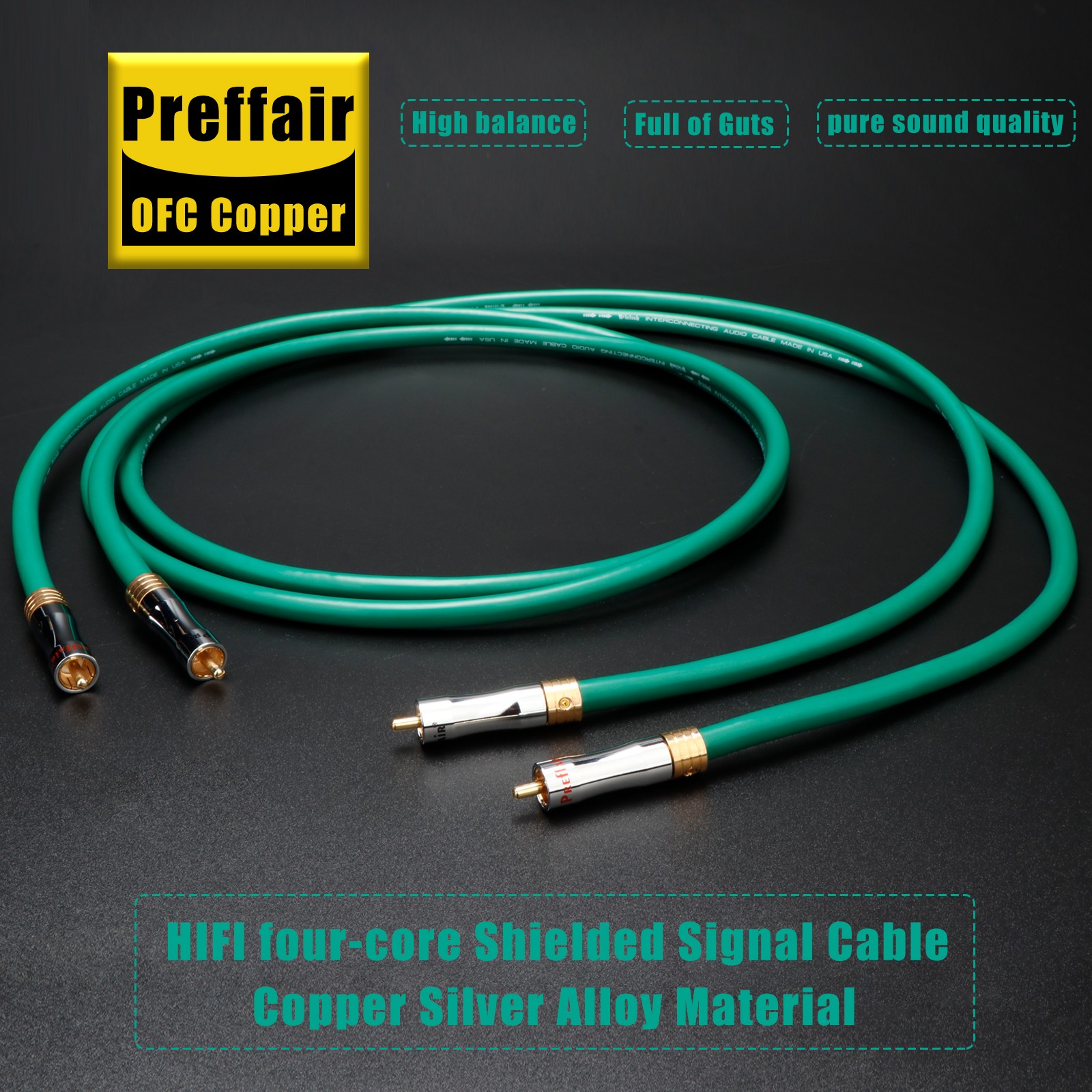 Pair OFC Hifi RCA Audio Interconnect Cable With Gold Plated RCA Plug