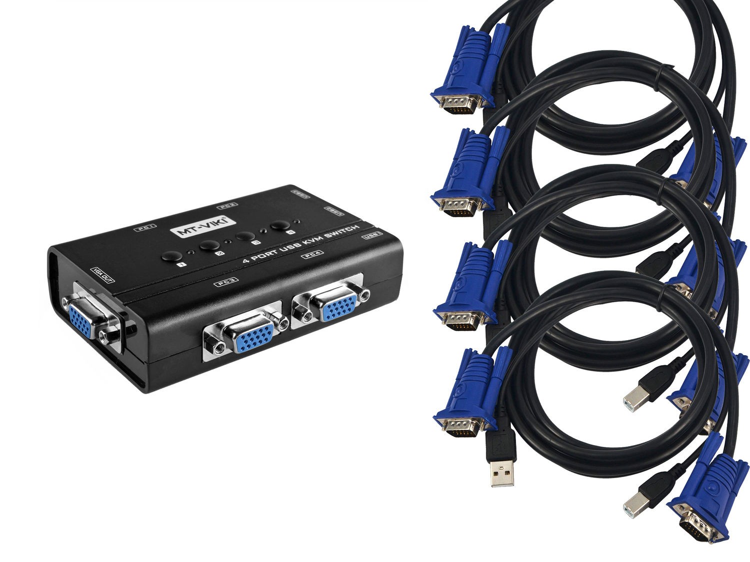 KVM Switch Manuel 4 Ports / USB + VGA / With Cables