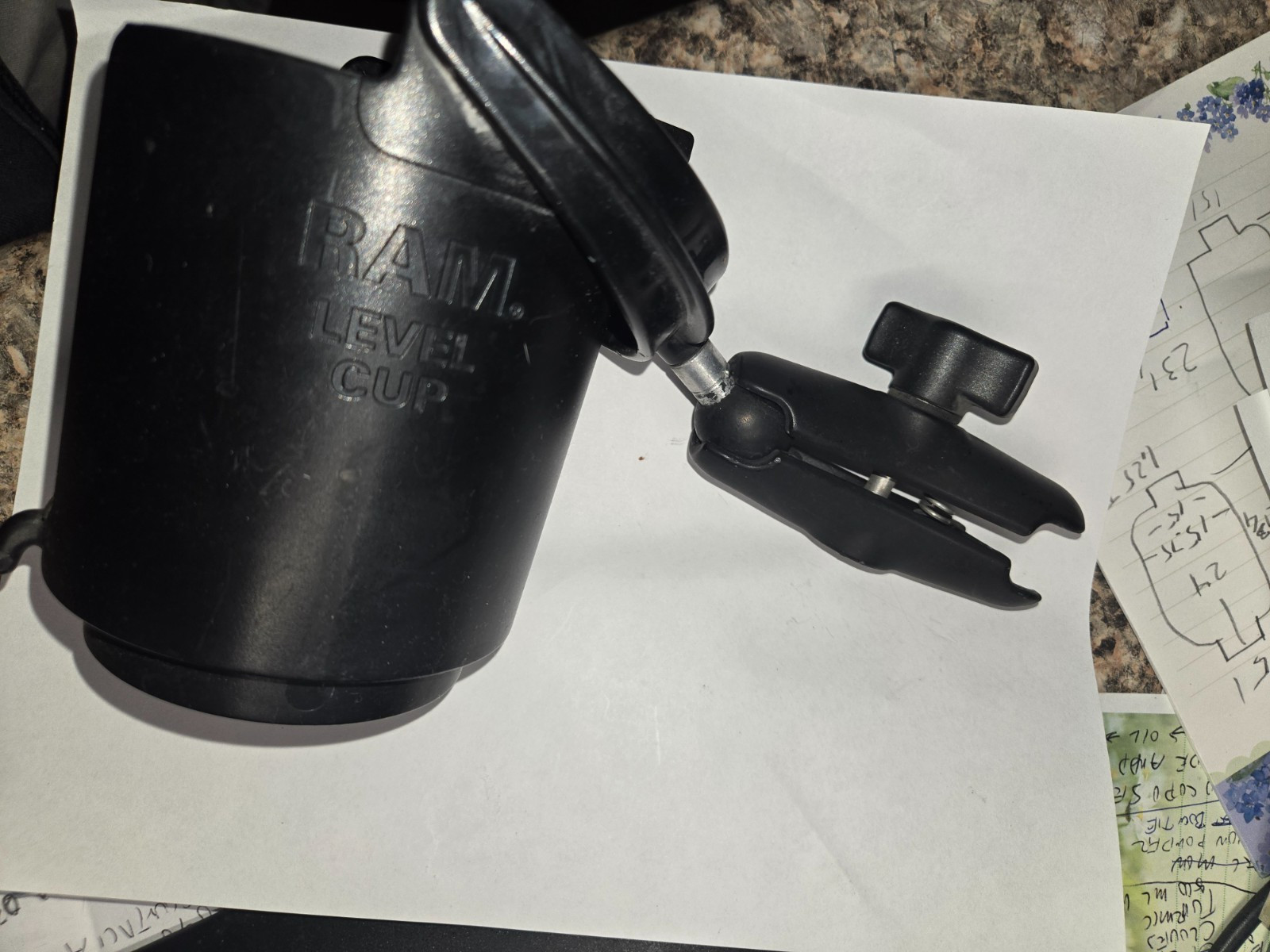 RAM Level Cup™  Drink Holder w/ Long Double Socket Arm