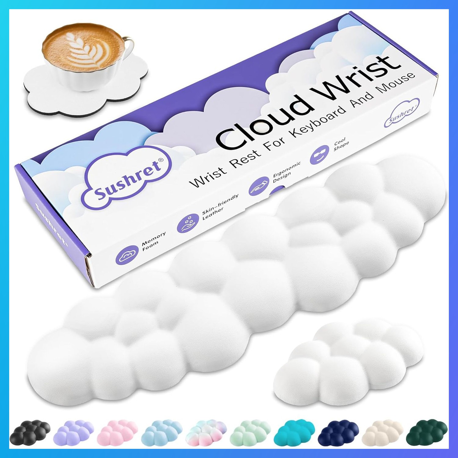 Cloud Wrist Rest Keyboard, Cloud Keyboard Wrist Pad Set with PU Leather Memory F