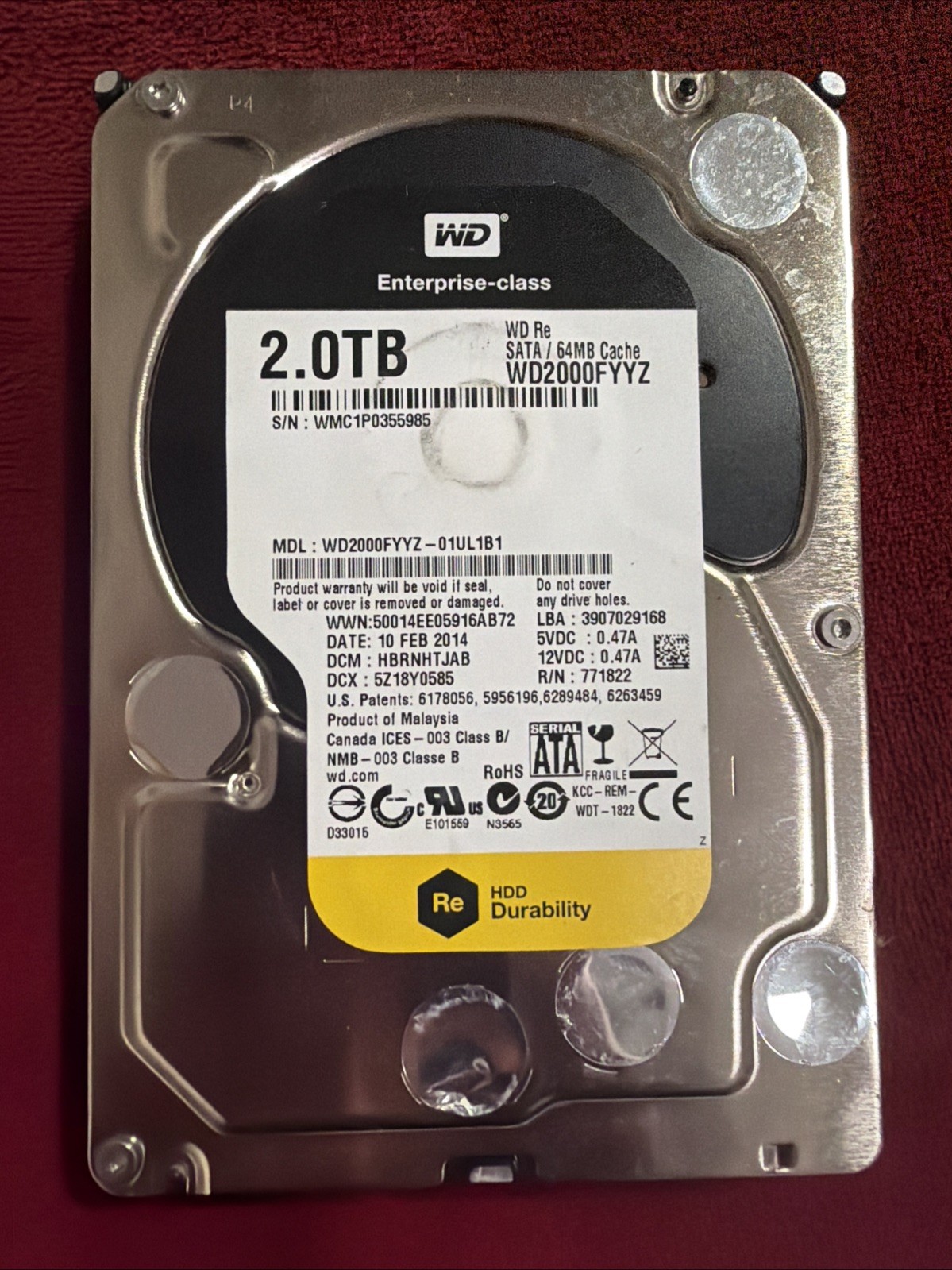Western Digital WD Re 2TB WD2000FYYZ 3.5" SATA 7200RPM 64MB Enterprise HDD