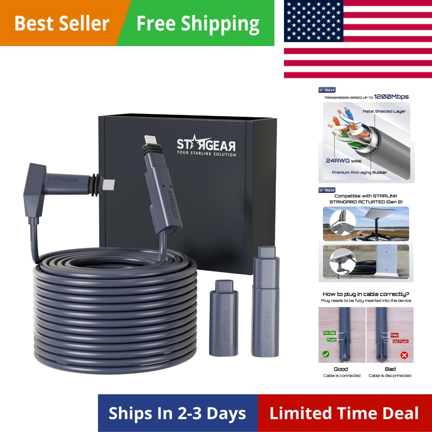 Starlink Cable 150FT for Standard Actuated Gen 2, Starlink Replacement Cable ...