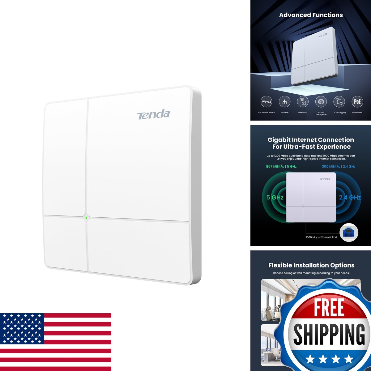 Tenda I24 AC1200 Wireless Access Point Gigabit Ethernet Port