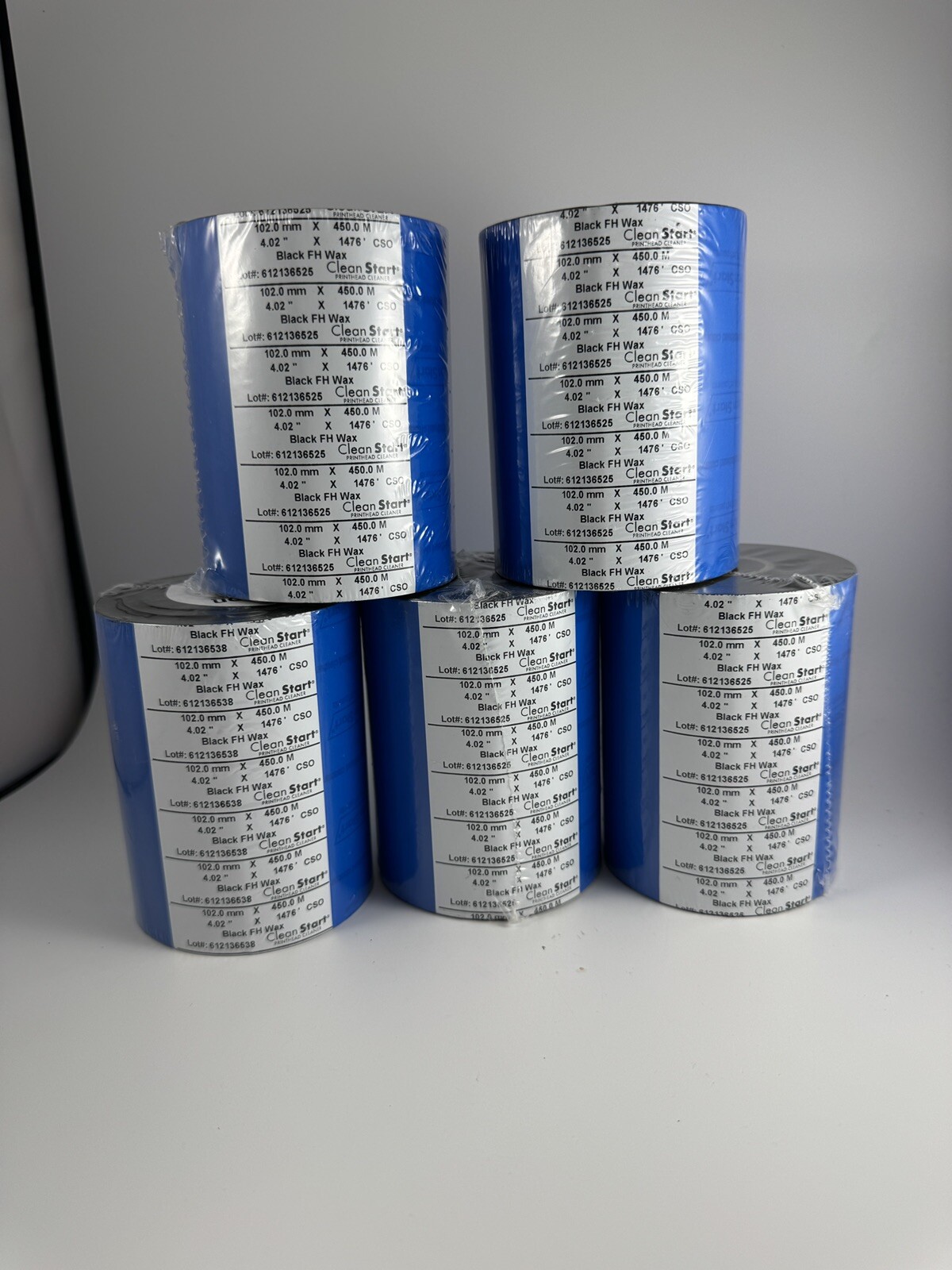 Sealed Clean Start Printhead Cleaner 4.02"x1476' Lot of 5 Black FH Wax