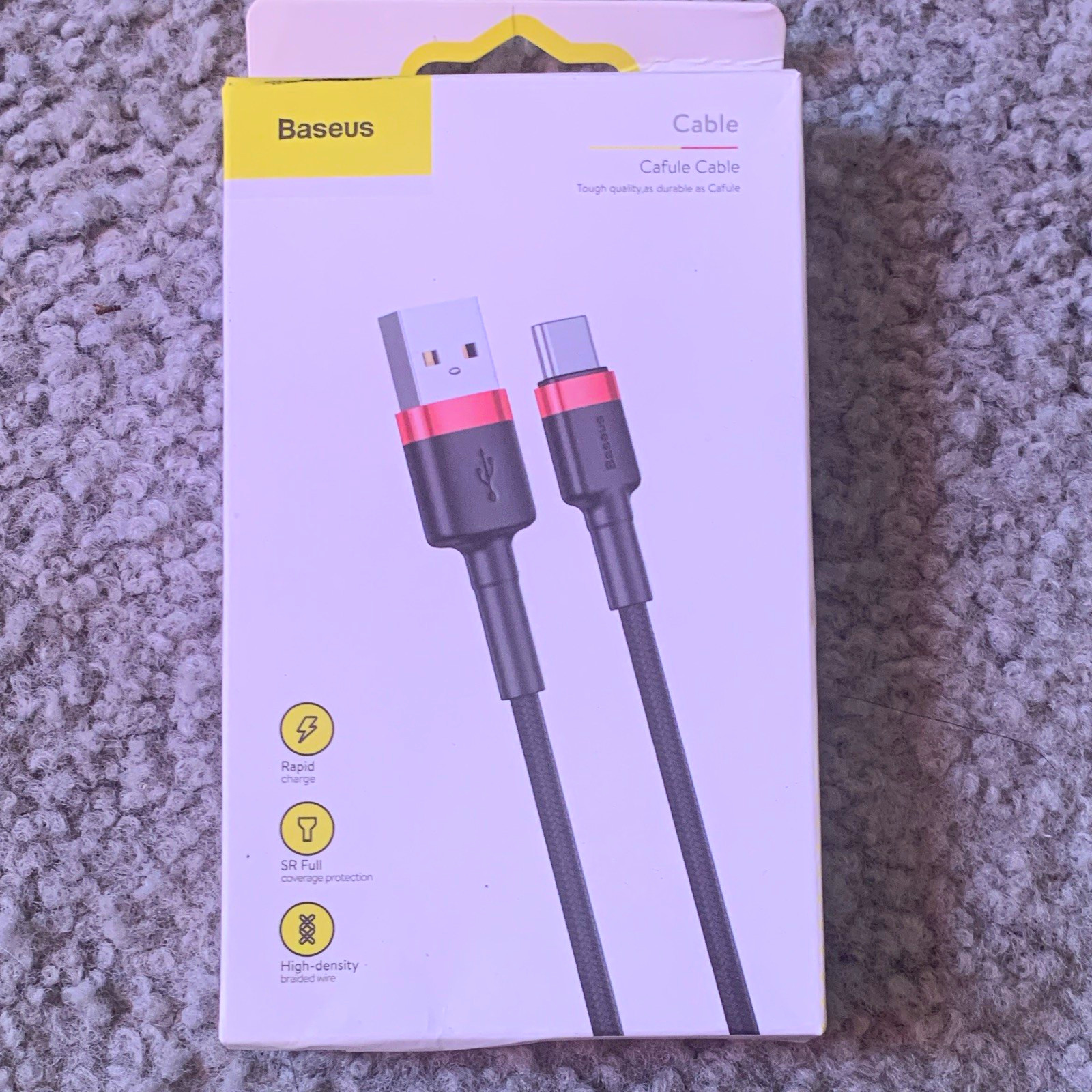 Baseus Cafule USB-A to USB-C Braided Cable, Black/Red, 3.8 ft