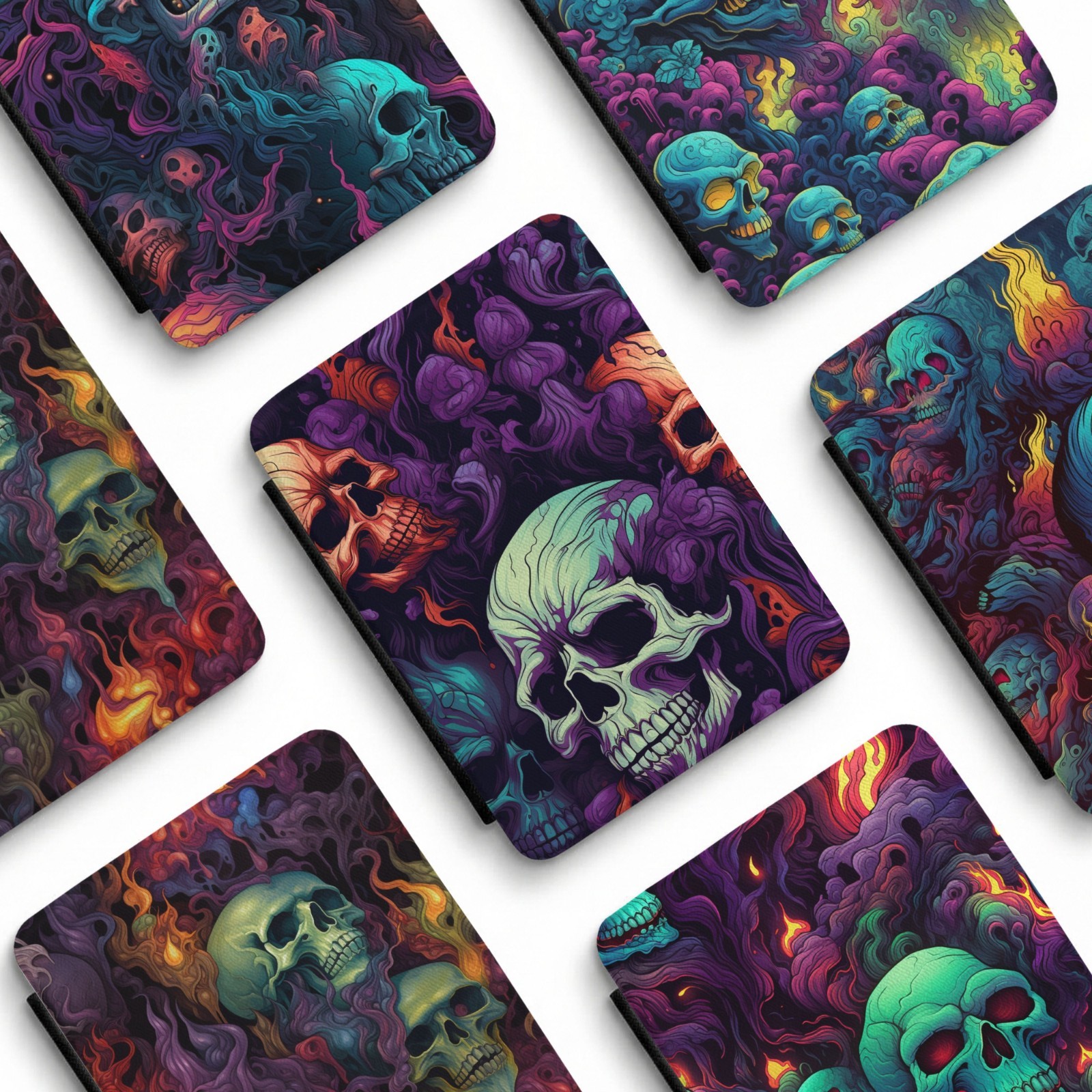 Psychedelic Flaming Skulls Goth Neon Horror Kindle Paperwhite 7" 12 Gen Case