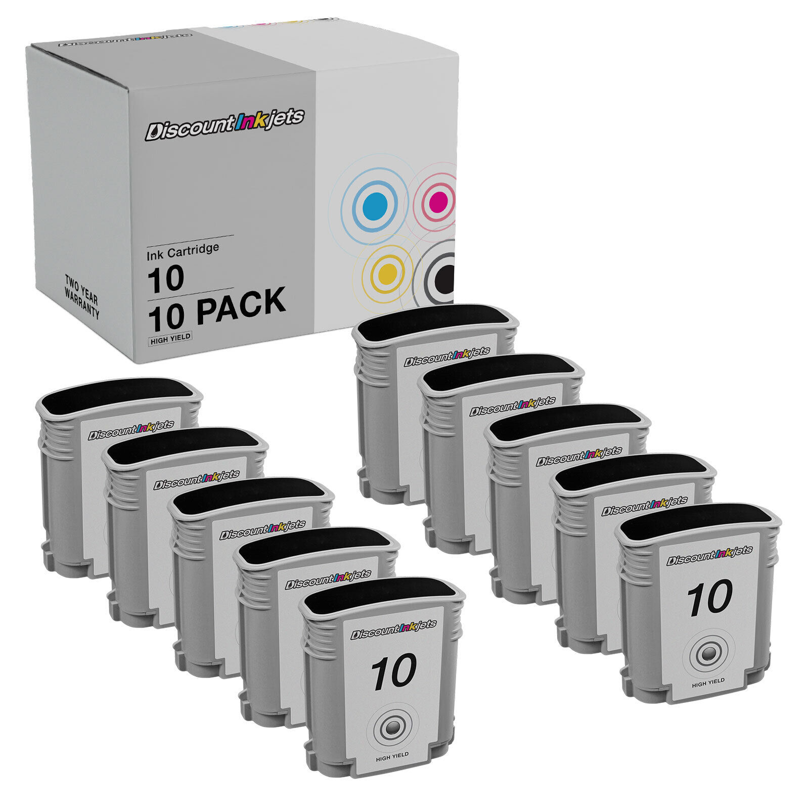 10PK Black C4844A High Yield Ink Cartridge for HP 10XL Business Inkjet 1000 1100