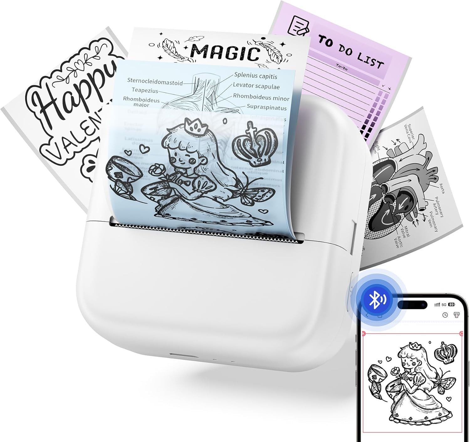 M02L Mini Thermal Sticker Printer, Portable for Study & DIY, iOS & Android