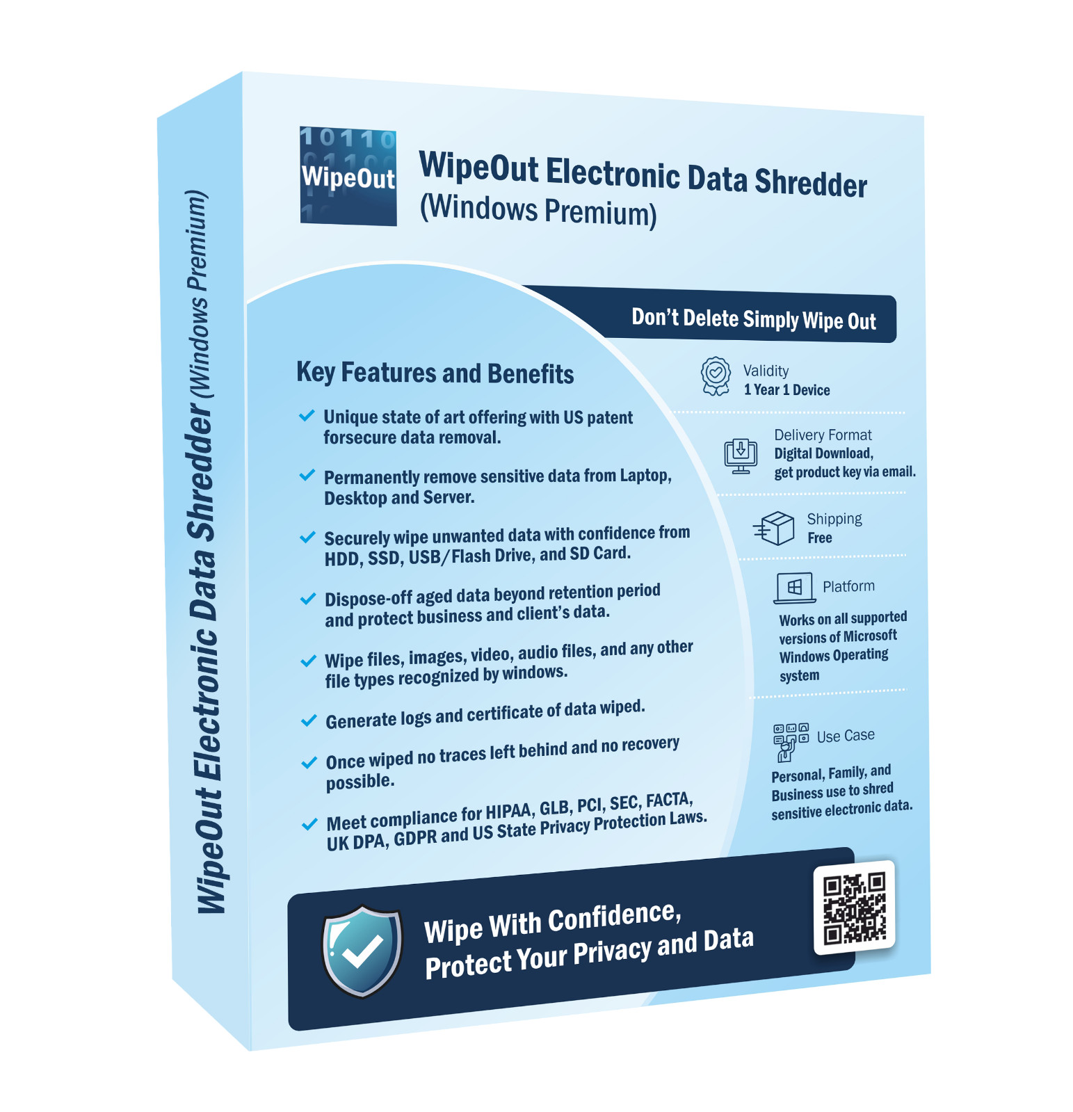 WipeOut Electronic Data Shredder (Windows Premium)   1 Device for 1 Year