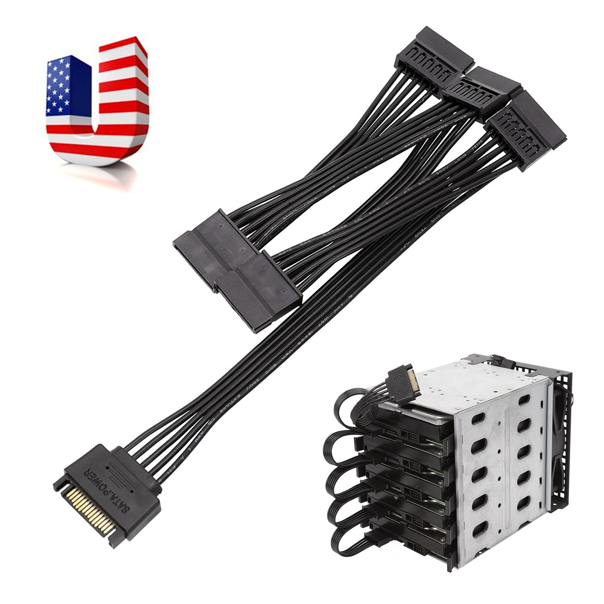 New ​1 to 5 SATA Power Adapter 18AWG Cable with 5 Female Connectors for SSD HDD
