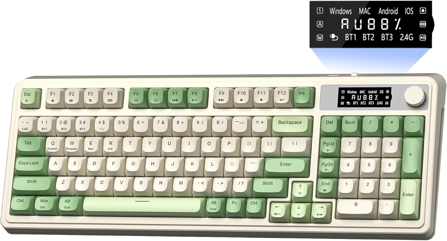 S99 Pro Wireless Keyboard, Display Screen & Media Knob, TriMode Bluetoot...