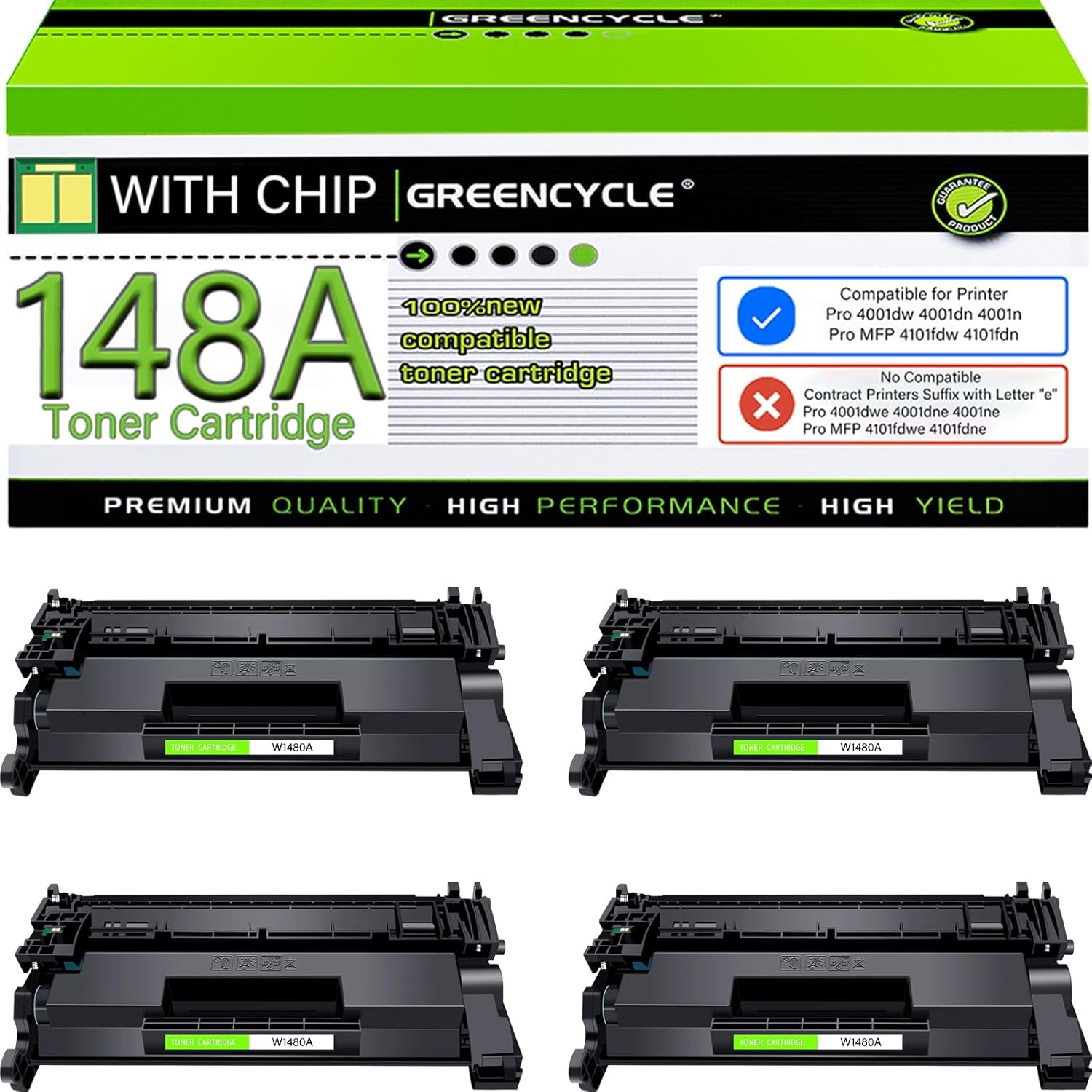 4PCS W1480A Toner Cartridge with Chip for HP Pro 4001dw 4001dn 4001n MFP 4101fdw