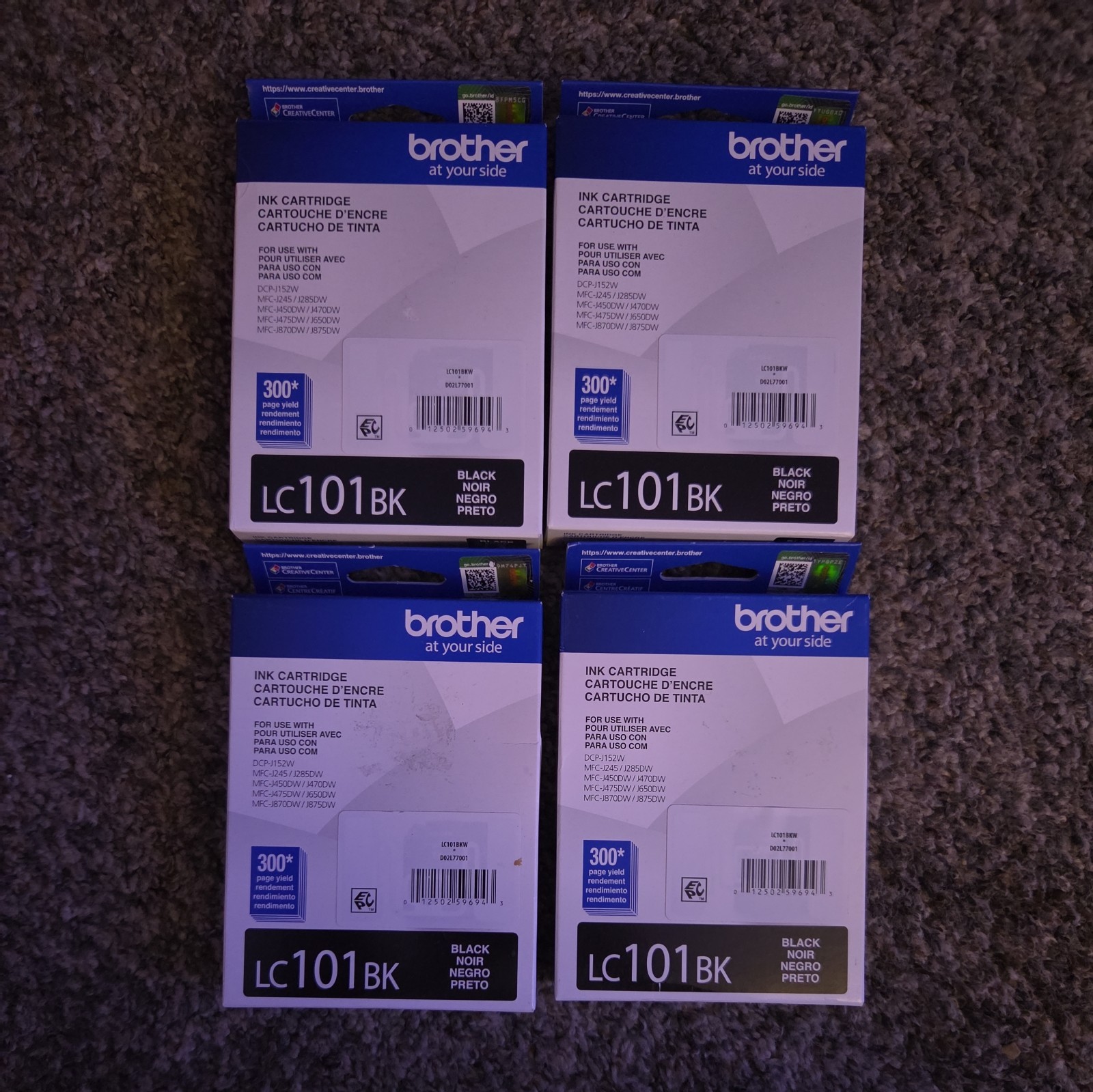 4x Brother LC101BK Black Ink Cartridge Expired 2025-2026