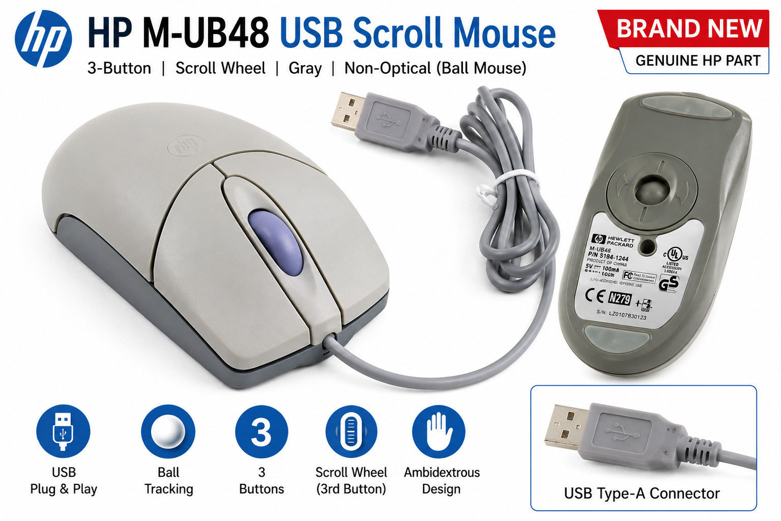 Genuine HP M-UB48 USB Scroll Mouse – Brand New