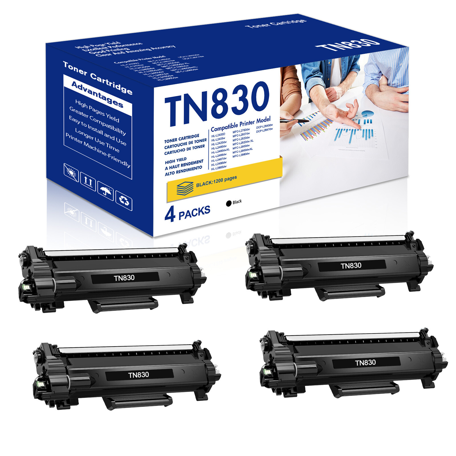 4x TN830 Toner Cartridge Compatible with Brother TN830XL MFC-L2900DW MFC-L2980DW