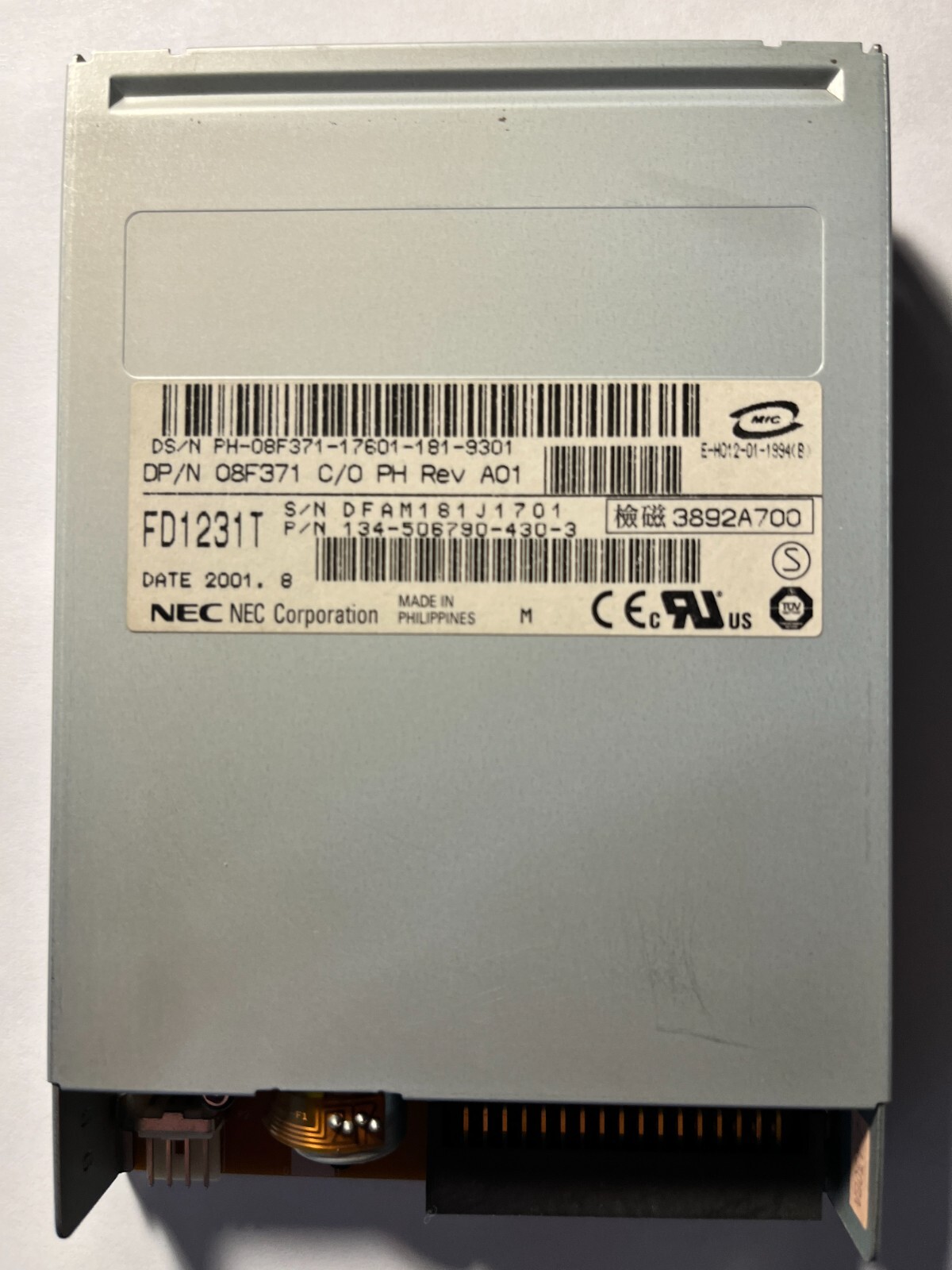 NEC Floppy Drive 3.5 FD1231T Dell Optiplex GX150 D/PN: 08F371 PH-08F371