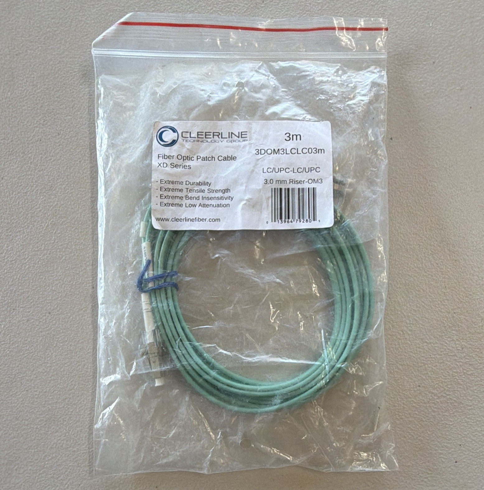 Cleerline XD Series OM3 Multi-Mode Fiber Patch Cable 3m LC/UPC-LC/UPC Aqua