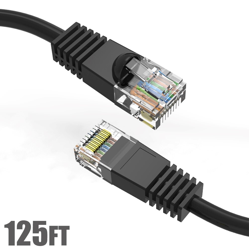 125FT Cat5E RJ45 Ethernet LAN Network UTP Snagless Patch Cable Pure Copper Black