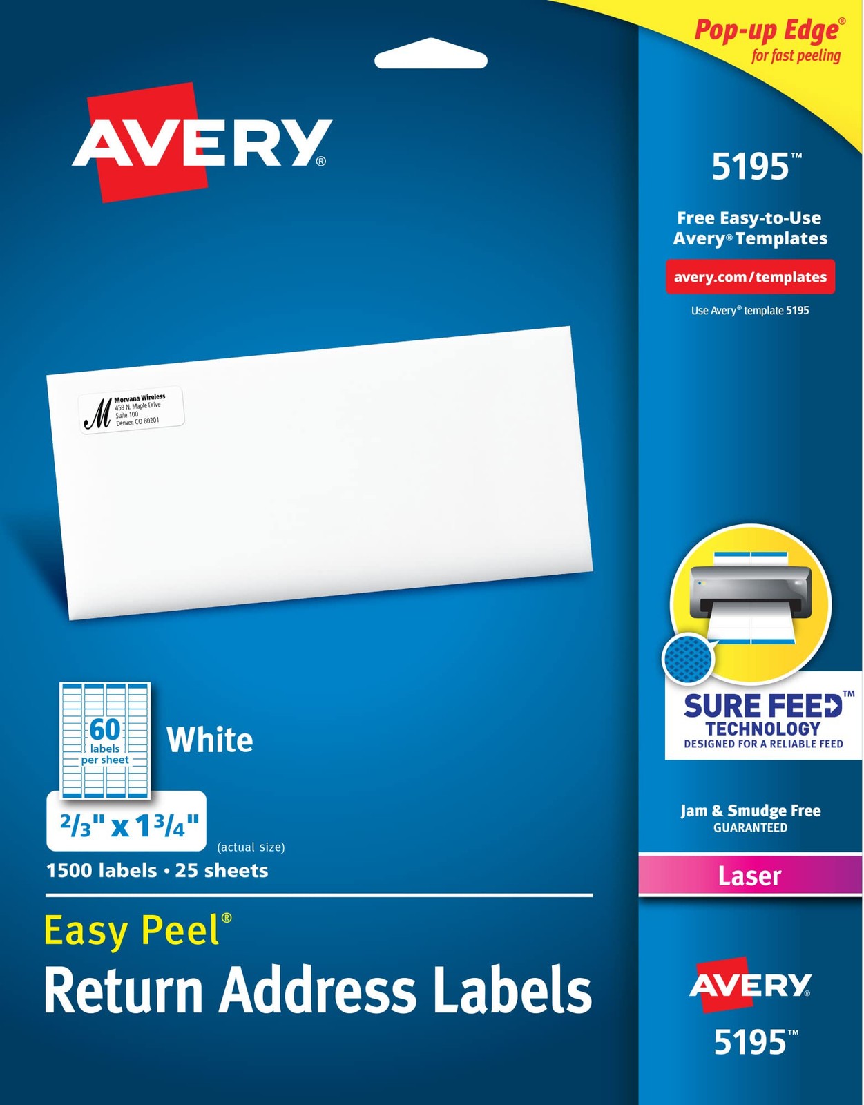 Return Address Labels Laser Printer 2/3 x 1-3/4 1500 Avery 5195 Printers Packs