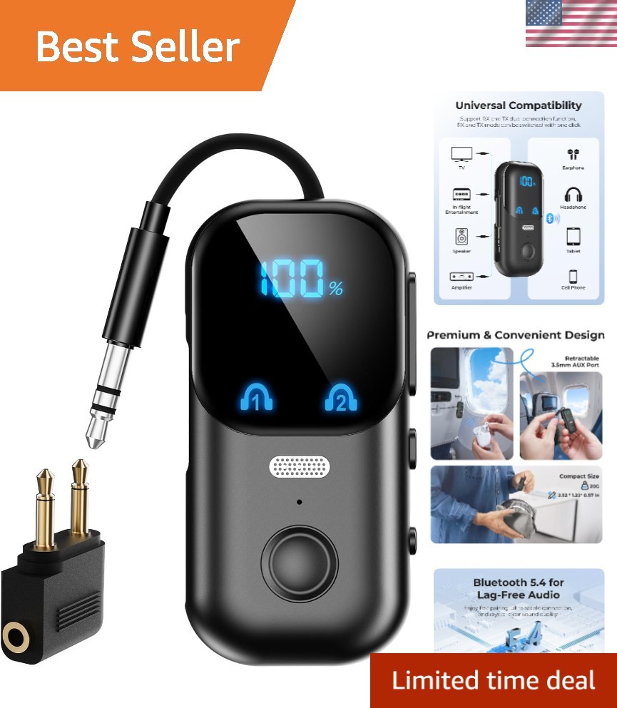 Versatile 2-in-1 Bluetooth Transmitter & Receiver, 3.5mm AUX for TV/Car/Airplane