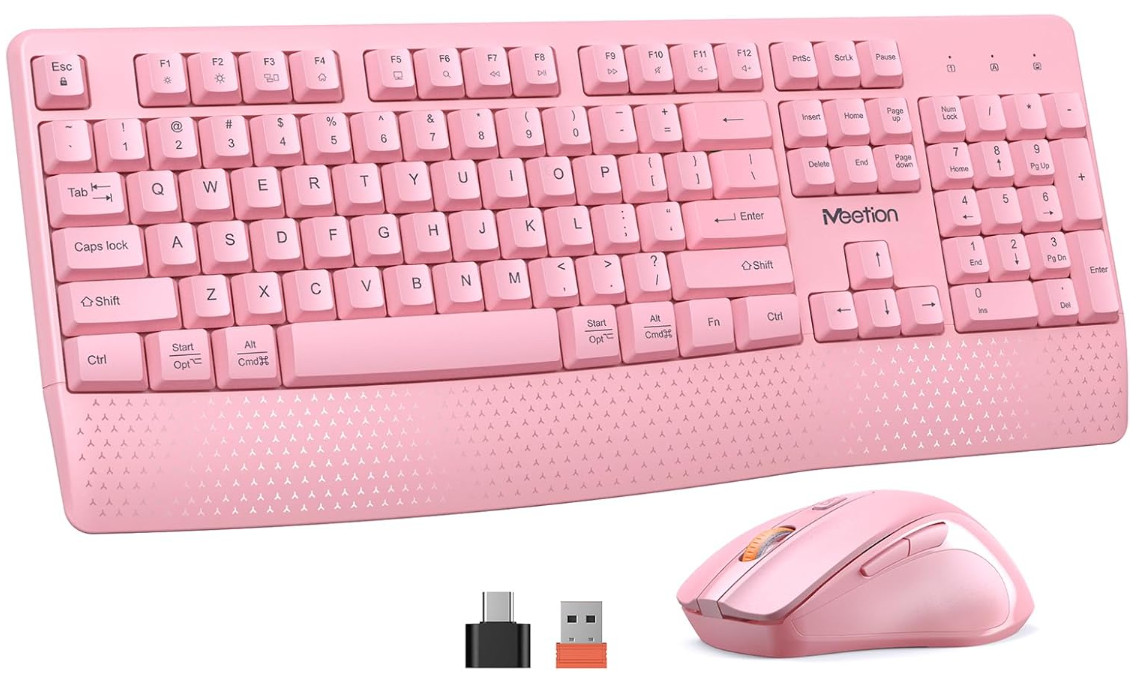 Combo Teclado y Ratón Inalámbricos Rosa con Reposamuñecas y Ratón DPI, Nuevo