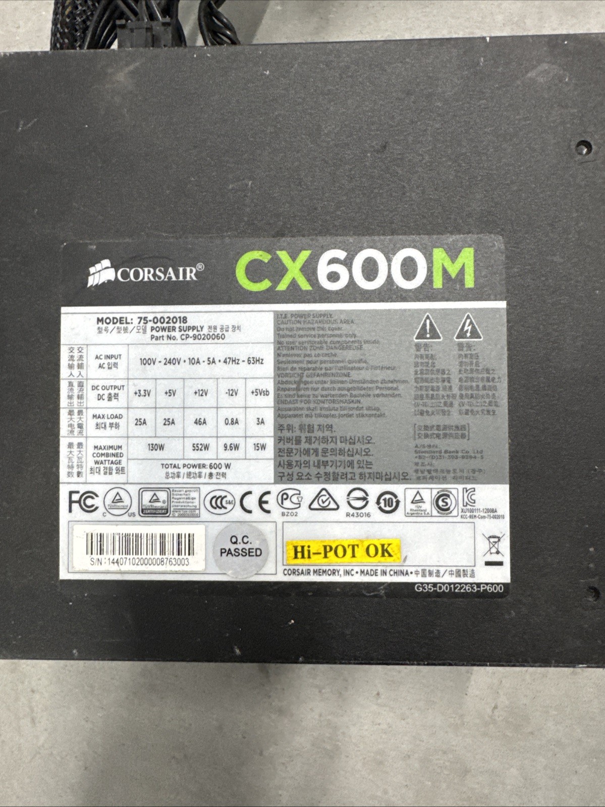 LOT OF 3 Corsair CX600M 750Watts Power Supply Model 75-002018  P/N: CP-9020061 -