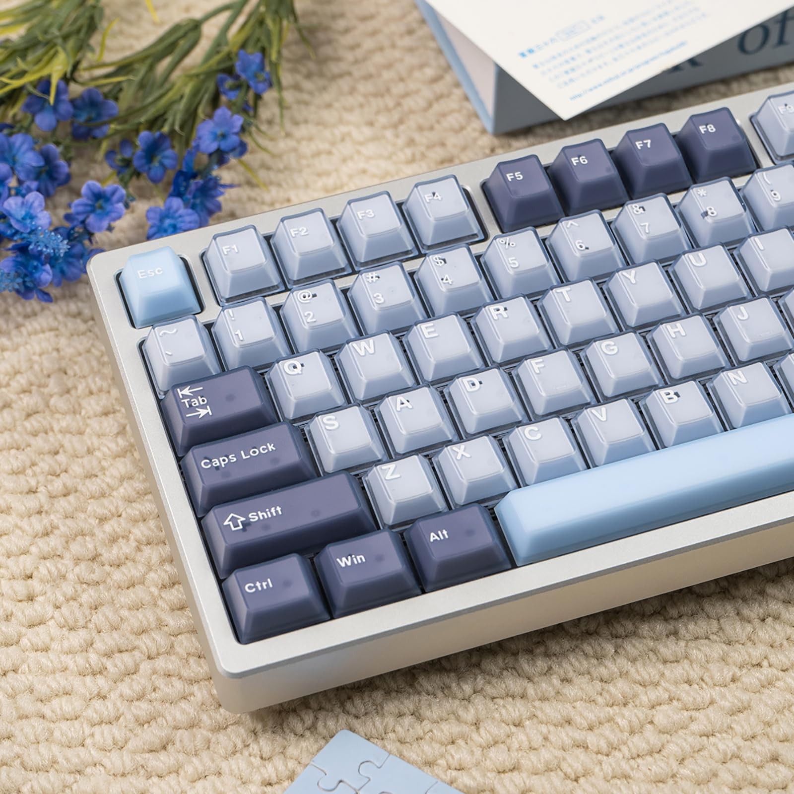 164-Key Dark Blue PBT Doubleshot Translucent Cherry Profile Keycaps for MX