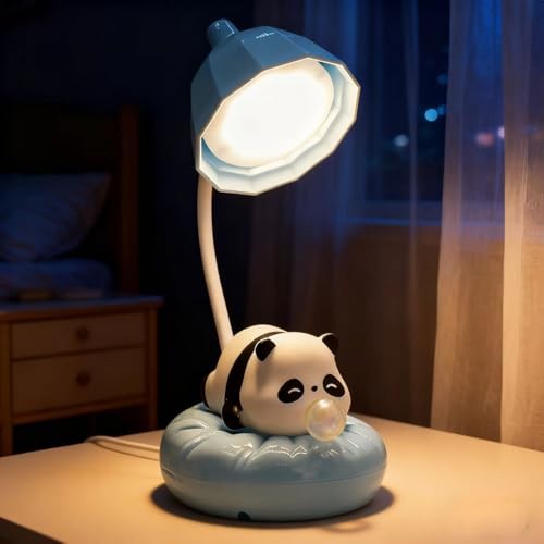 Cute Panda Night Light, Rechargeable Bedside Lamp, 3-Level Touch Control Blue