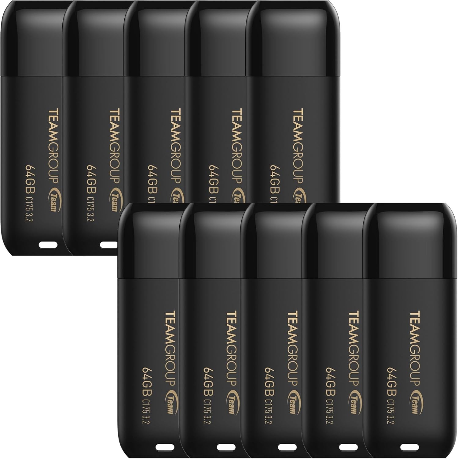 TEAMGROUP 64GB USB 3.2 Flash Drive 10 Pack Matte Black C175 100MB/s