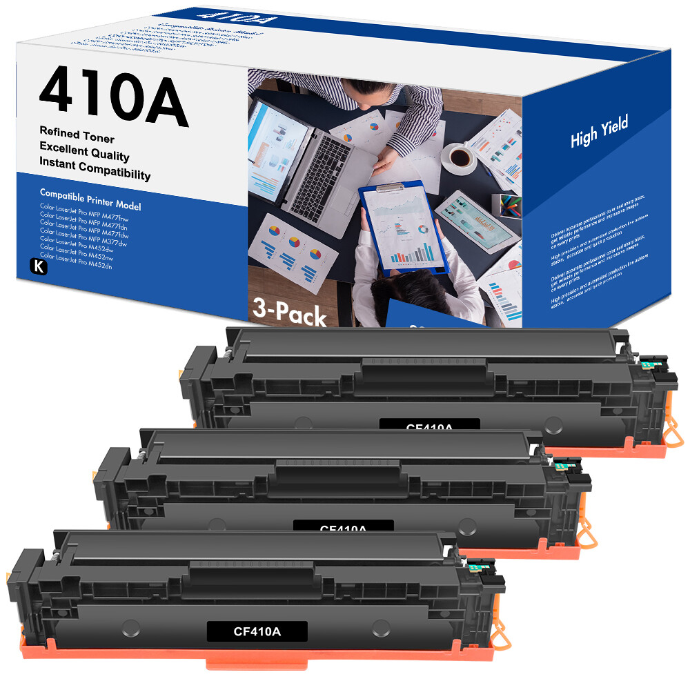 3PK CF410A 410A Black Toner Fits HP LaserJet Pro MFP M477fnw M477fdw M477fdn