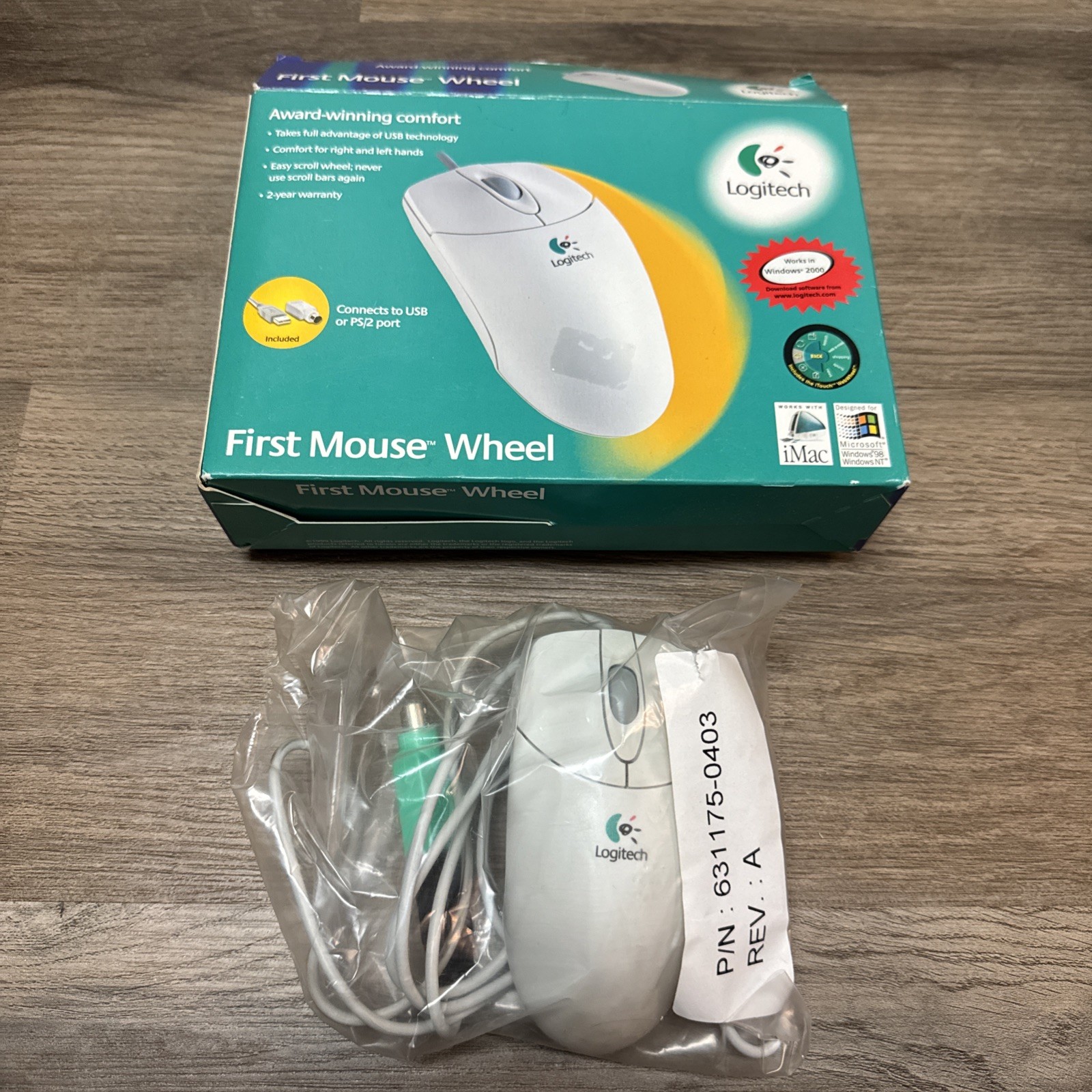 Vintage Logitech First Mouse Wheel M-BB48 NOS Open Box Windows 98 631175-0403⁠