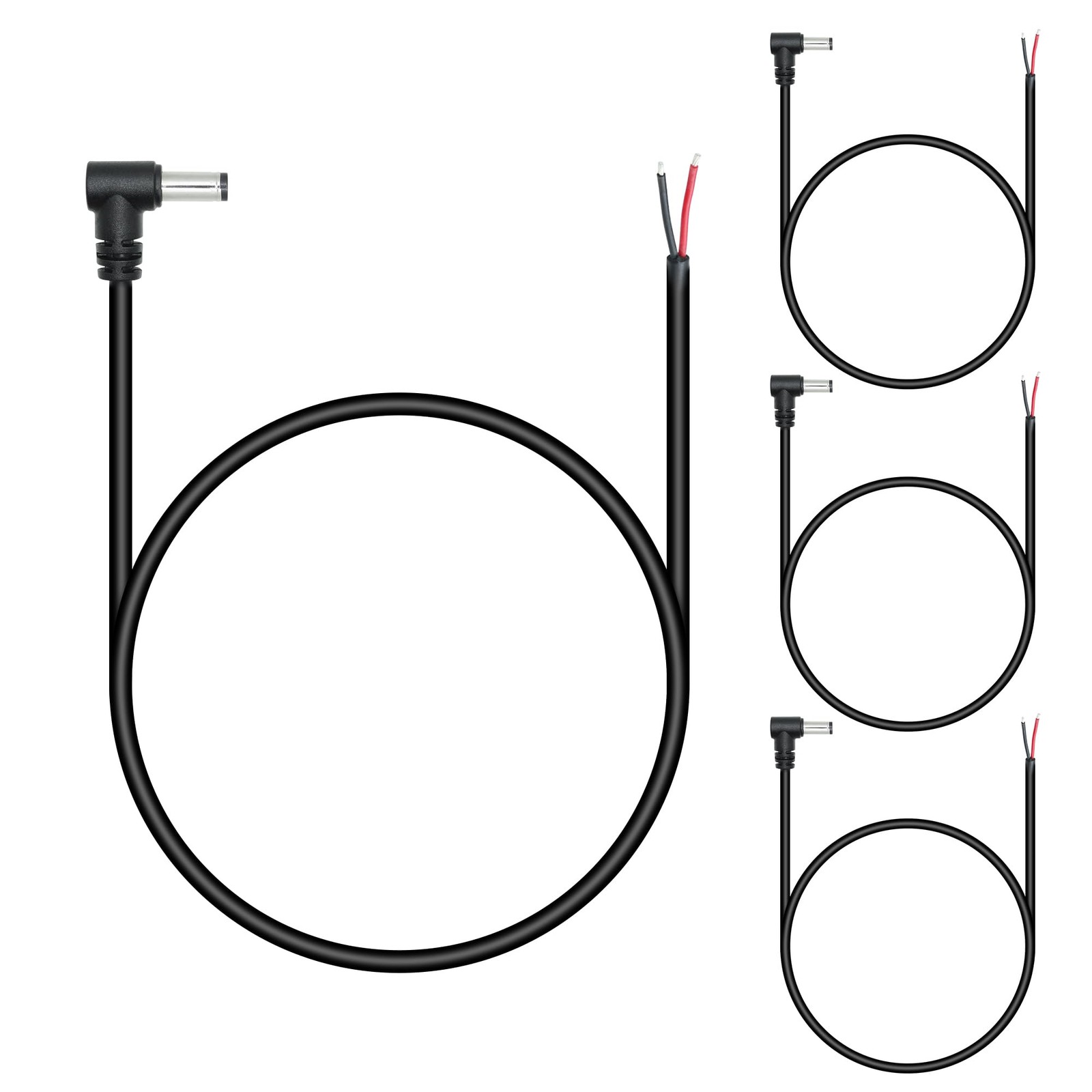 4Pcs DC 5.5mm x 2.1mm Male Plug Power Pigtail Wire 0.5M/1.6FT,18AWG 90 Degree...