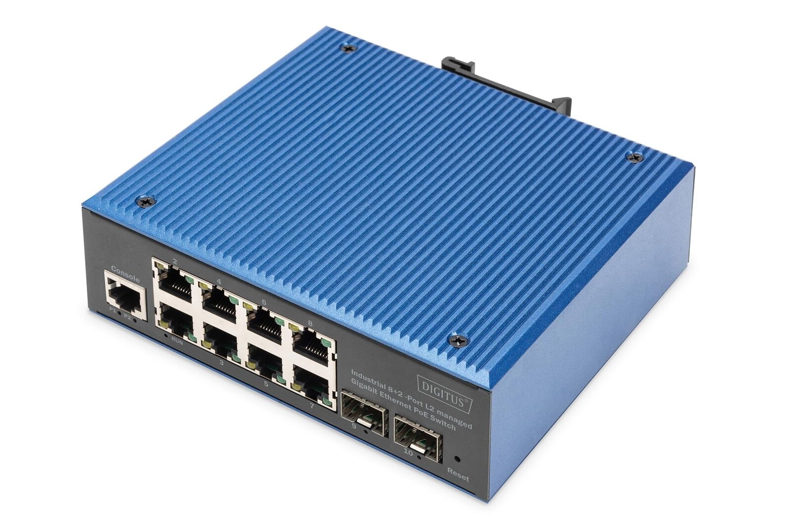 DIGITUS industrieller Managed 10-Port Gigabit Ethernet PoE Netzwerk-Switch - 8X 