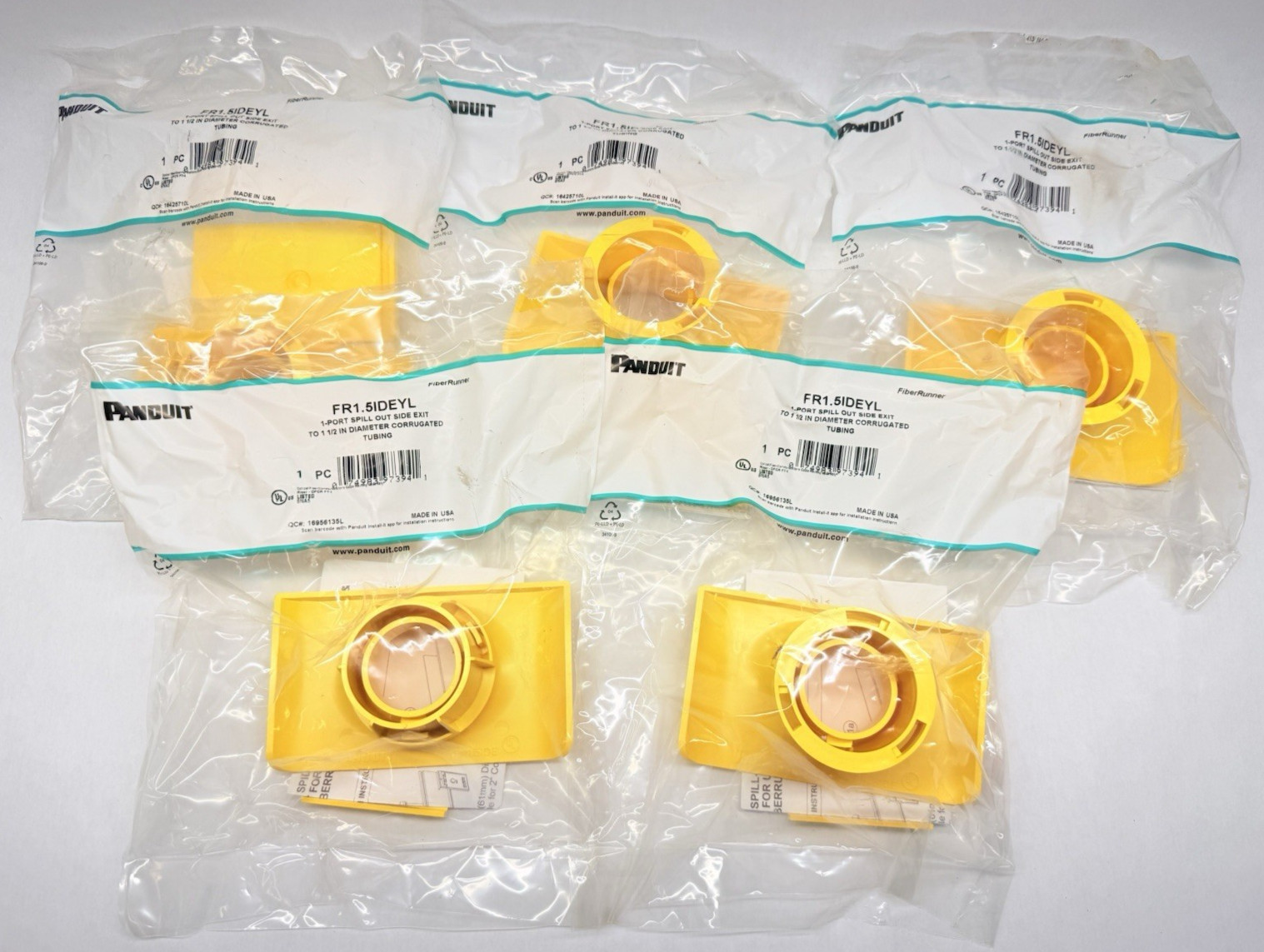 NEW (5-Pack) Panduit FR1.5IDEYL 1-Port Spill Out Side Exit to 1-1/2" Tubing