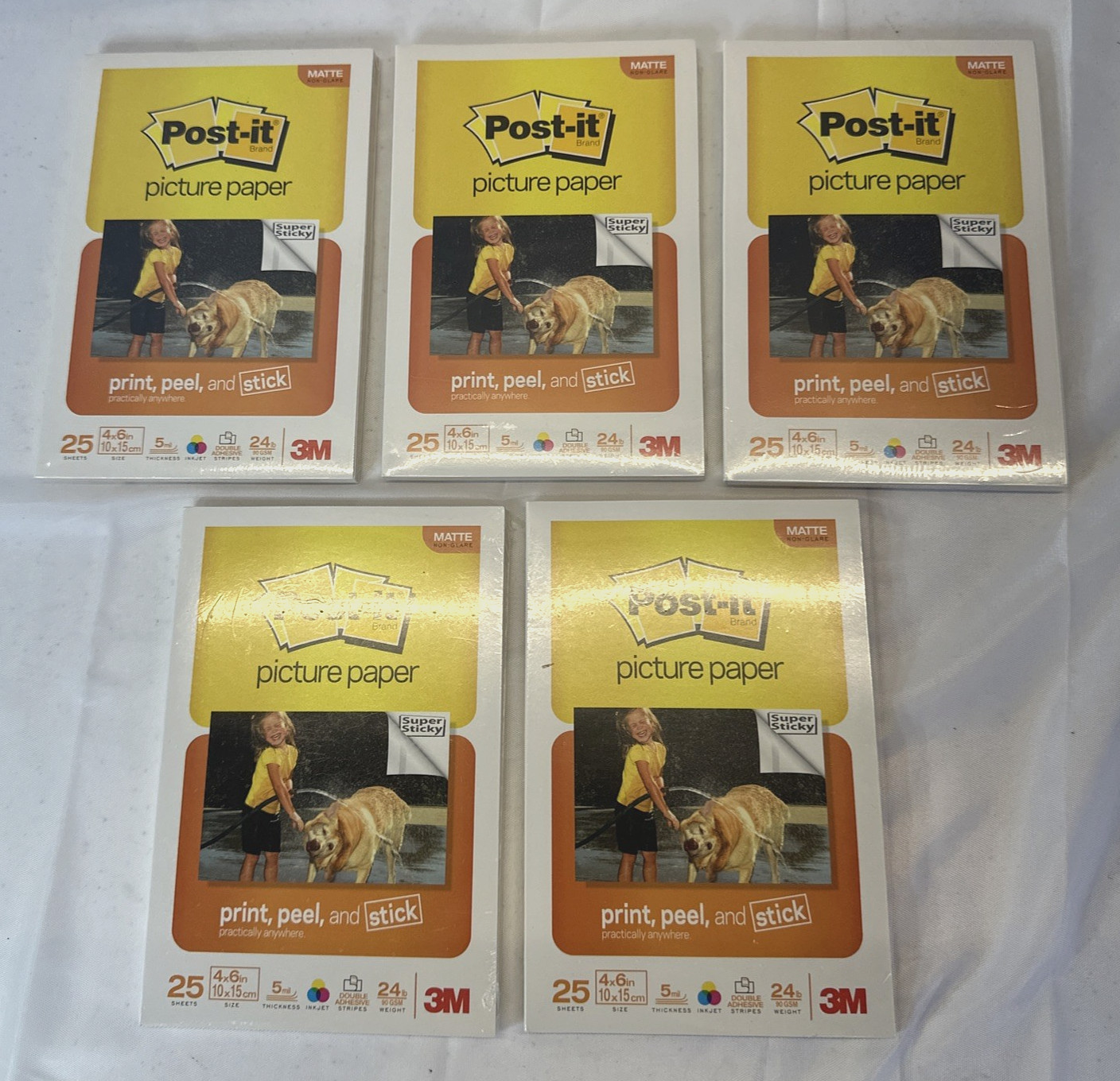 5 ~ 3M/Post-It Sticky 4'' x 6'' Matte Ink Jet Photo/Picture Paper 25 sheets Each