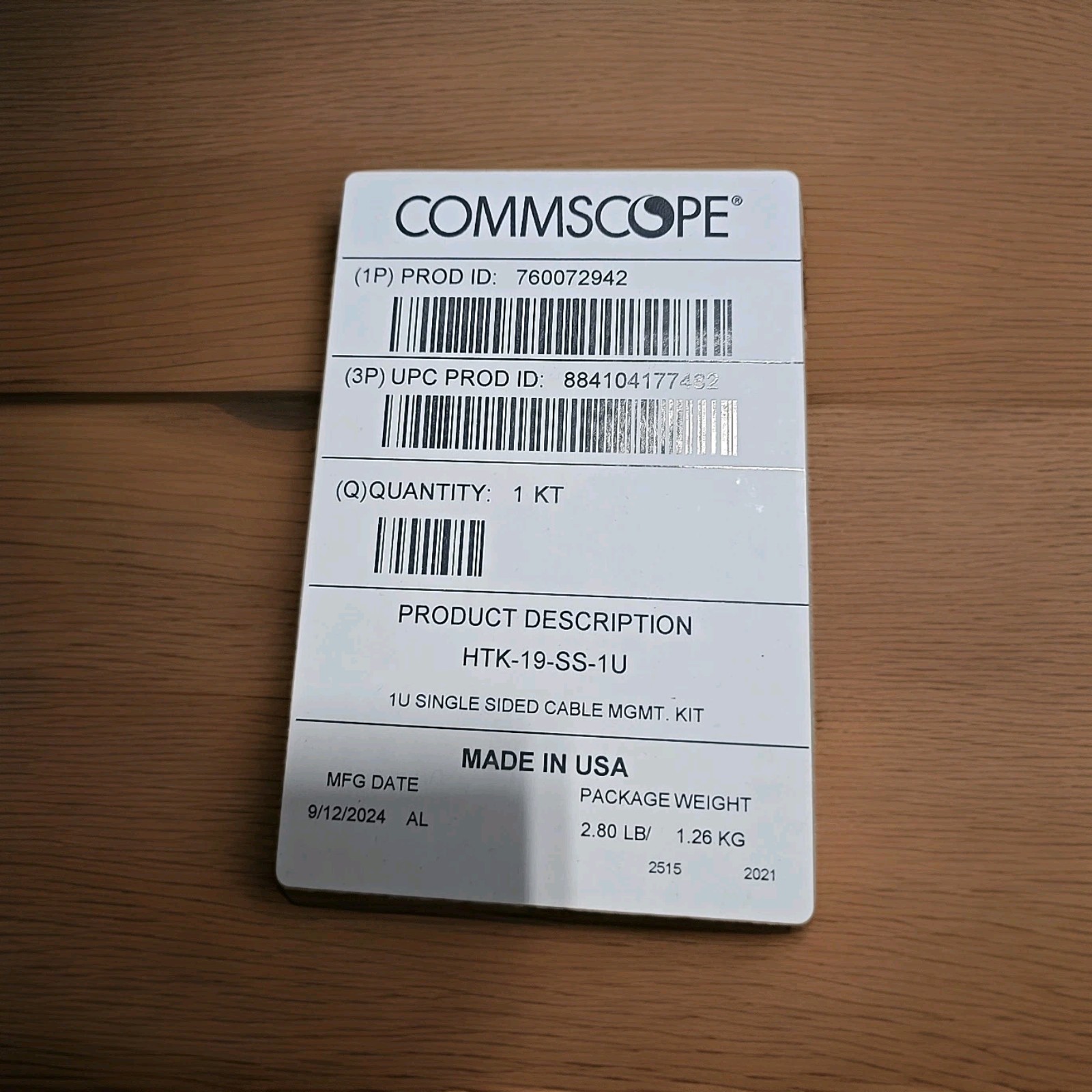 Commscope HTK-19-SS-1U 760072942 Horizontal Trough Kit 1U Single Sided NEW 